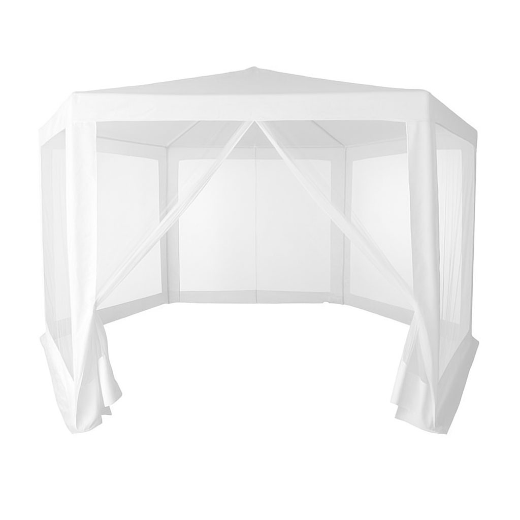 Baltas sodo paviljonas su tinkleliu