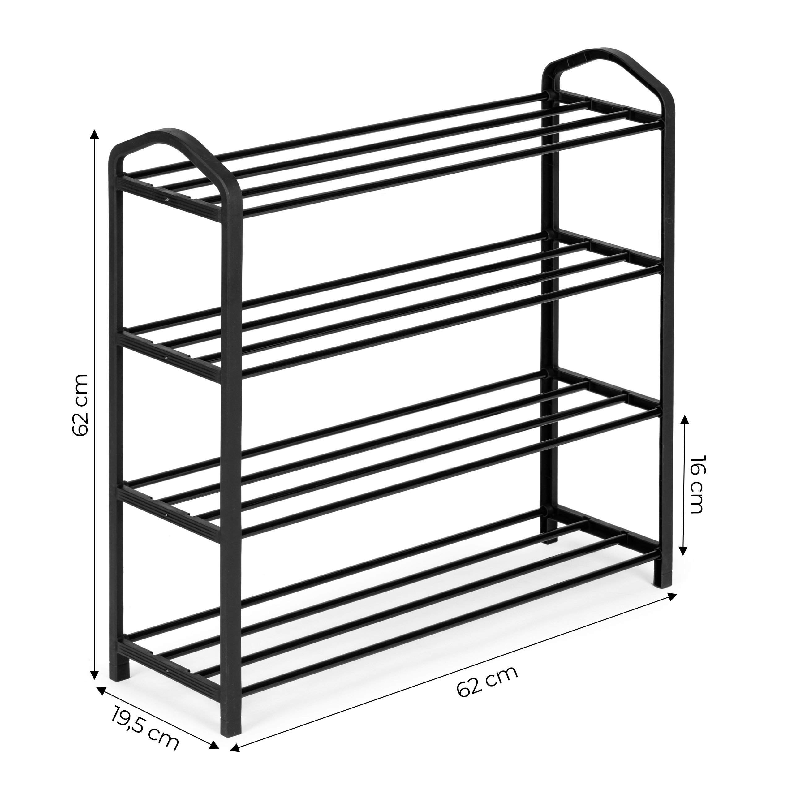 Modernhome metalinė batų lentyna su 4 lentynomis, juoda