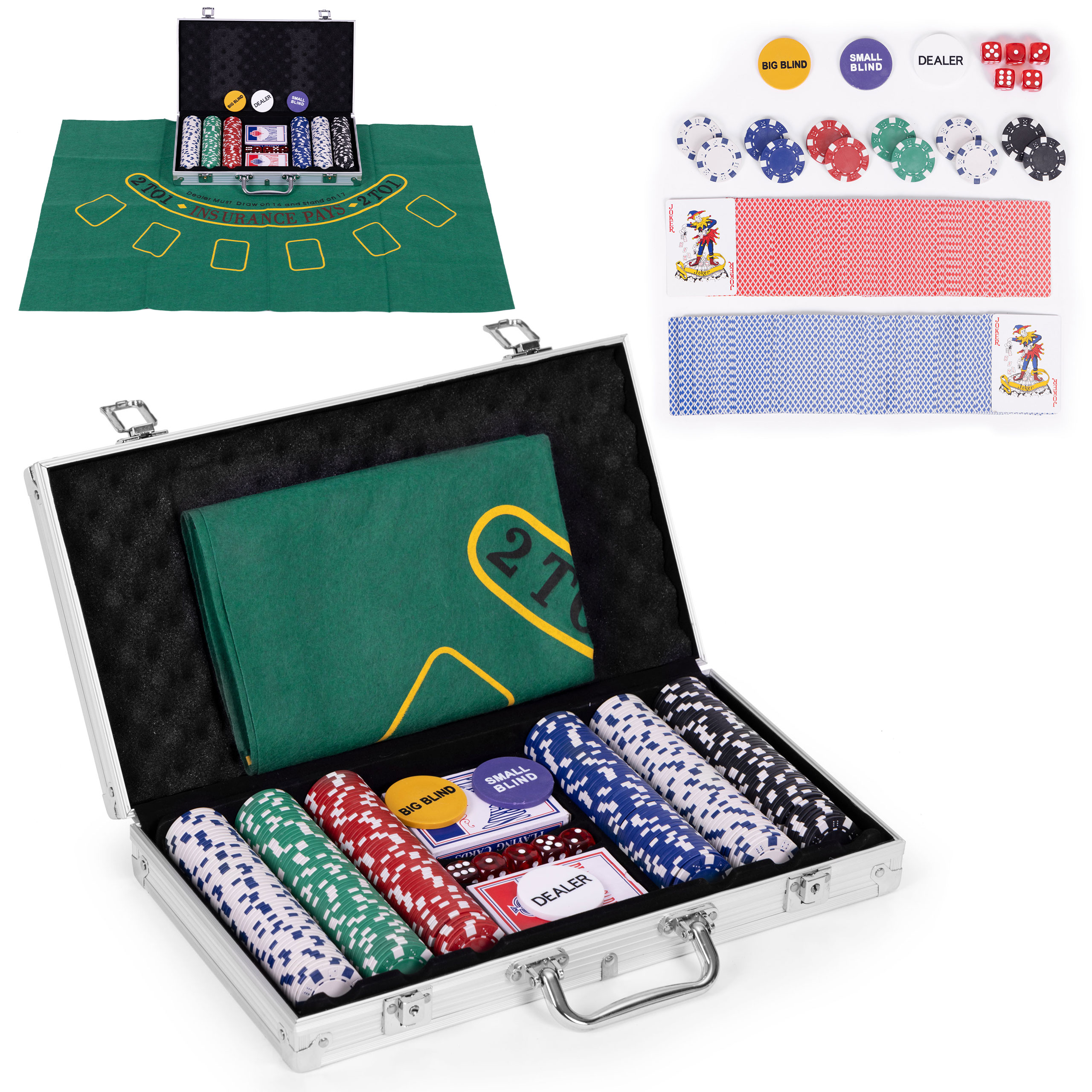 Pilnas pokerio ir blackjack rinkinys 300 žetonų