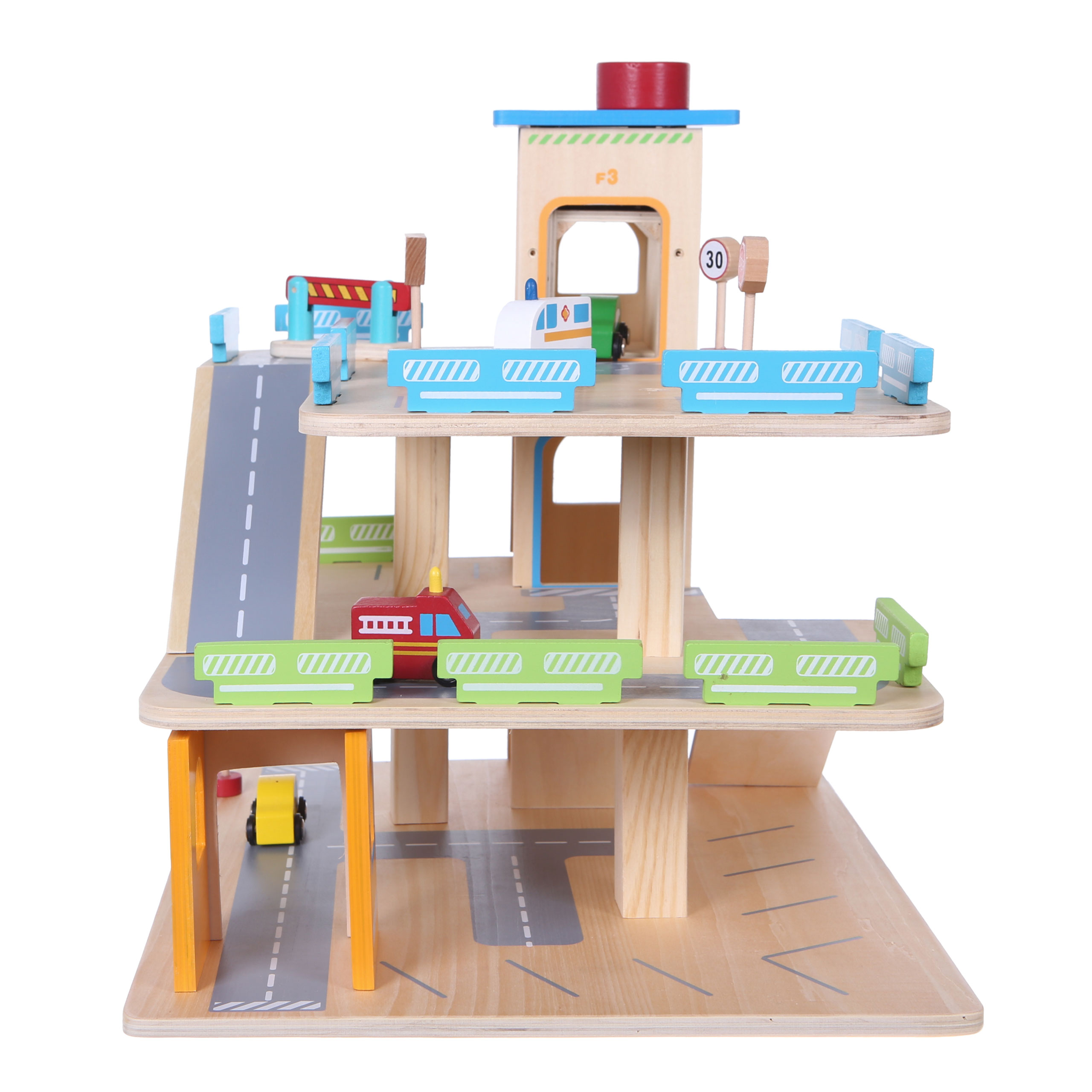 Medinis garažas, trasa su liftu + „ecotoys“ automobiliai