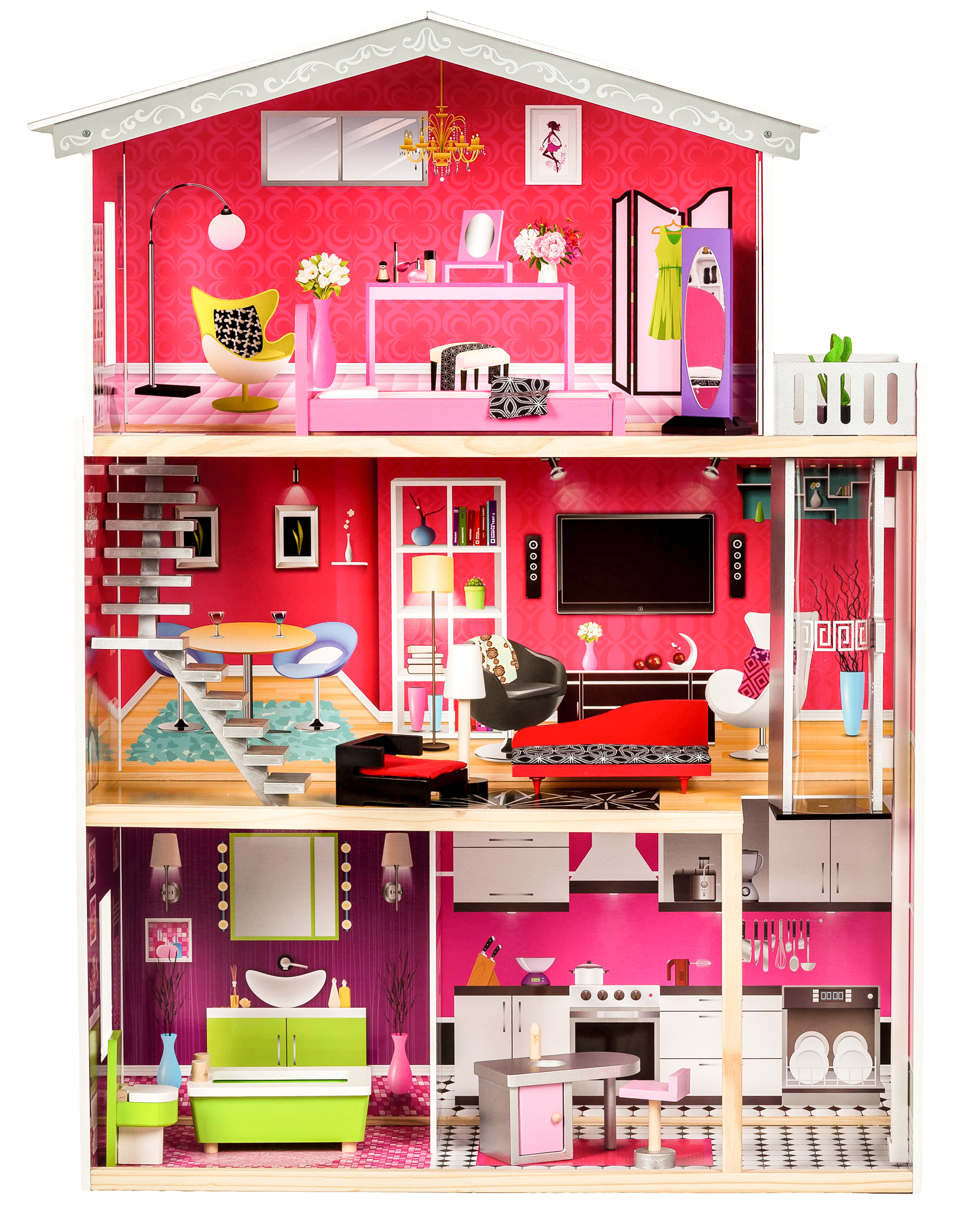 Medinis lėlių namelis ecotoys raspberry