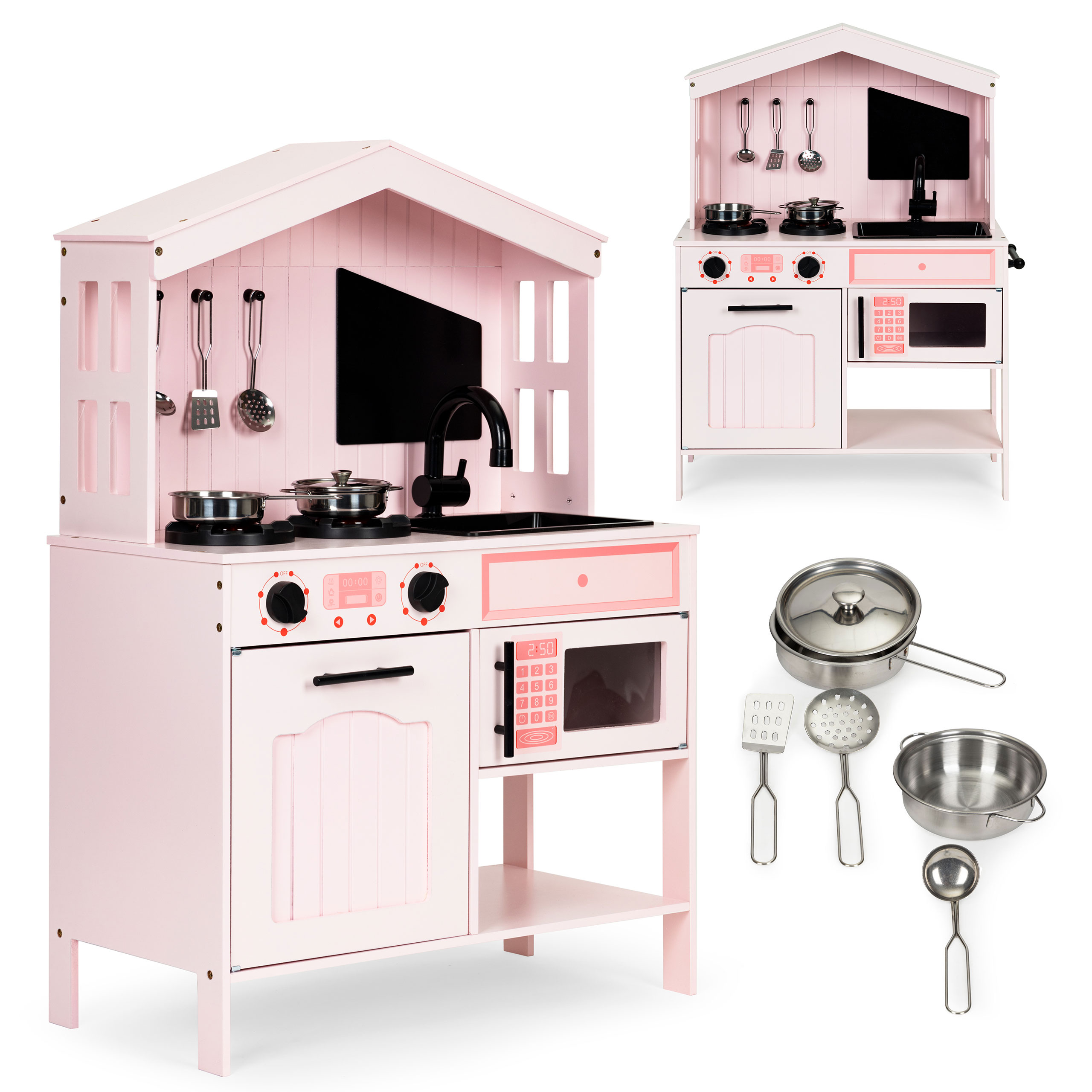 Medinė vaikiška virtuvė Eco Toys PLK563P, rožinė