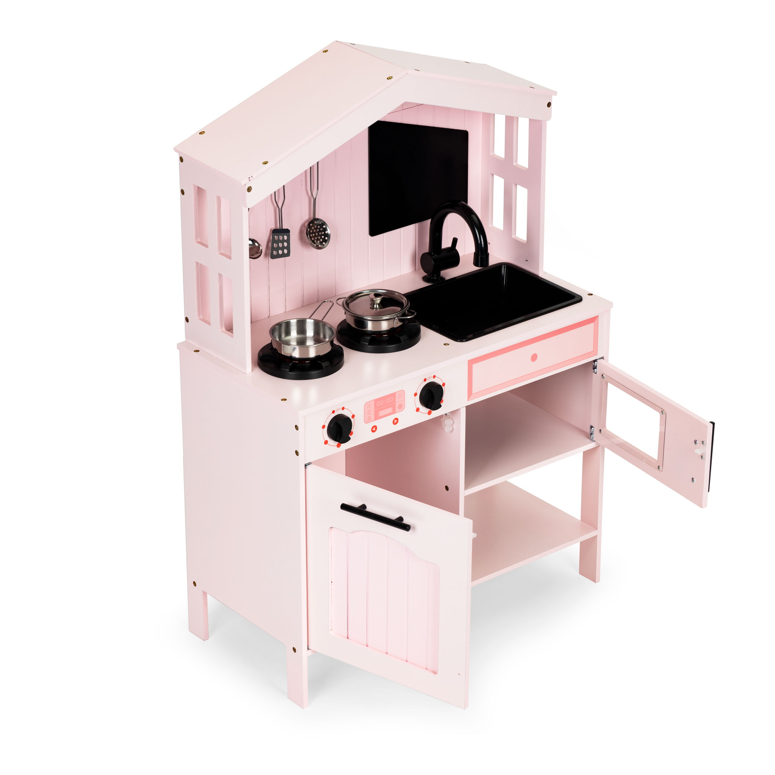 Medinė vaikiška virtuvė Eco Toys PLK563P, rožinė