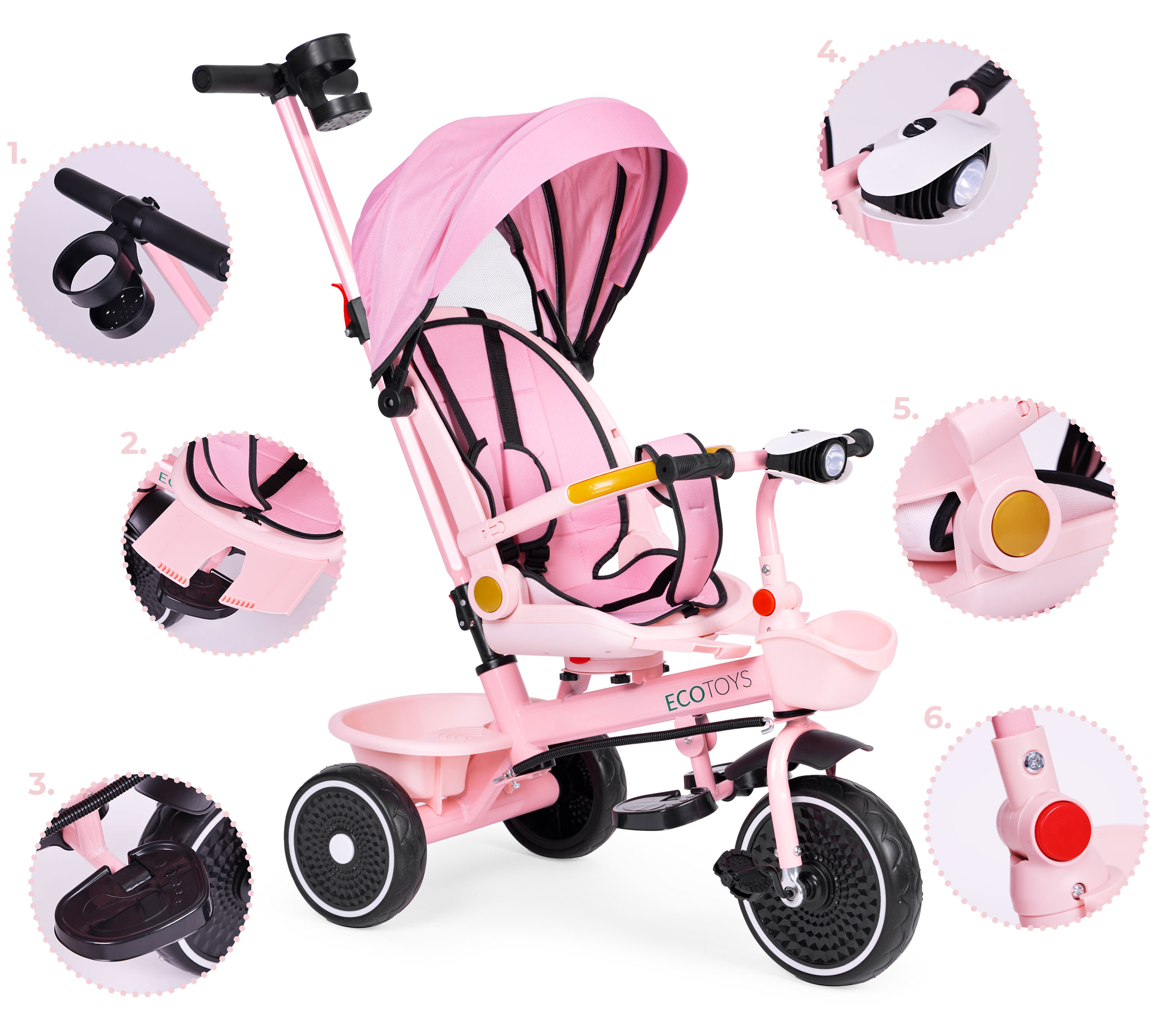 2-in-1 triratukas, rožinis, ecotoys