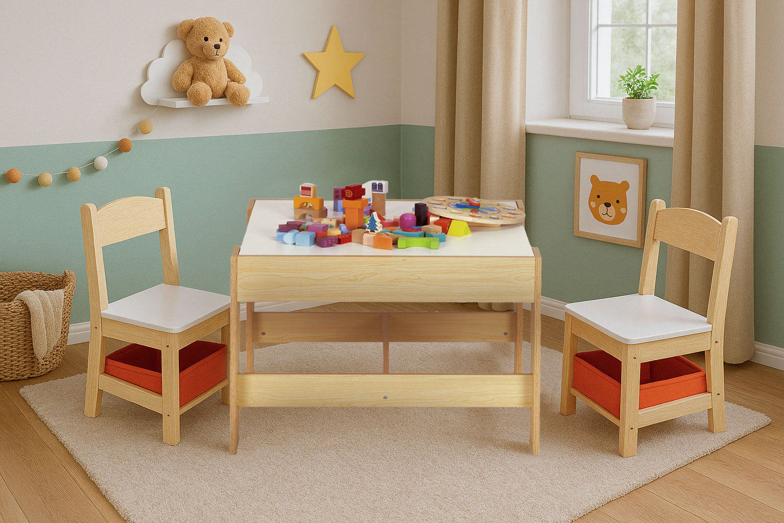 Vaikiškų baldų komplektas: stalas + 2 kėdės, ecotoys kreidinė lenta
