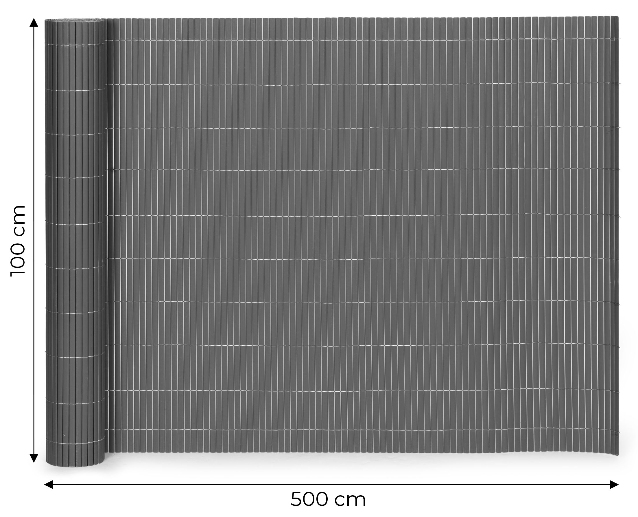 Dvipusė bambukinė danga 100x500 cm balkonui, terasai ir tvorai antracito spalvos