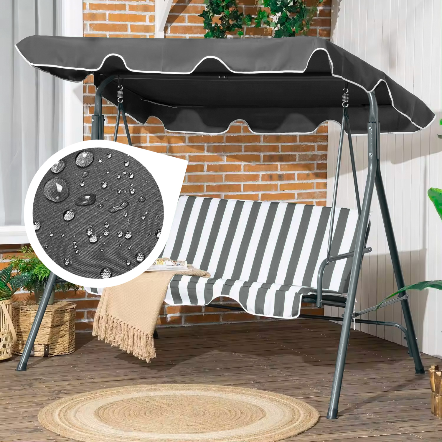 ModernHome sūpynių stogelis, pilkas, 210 cm x 145 cm