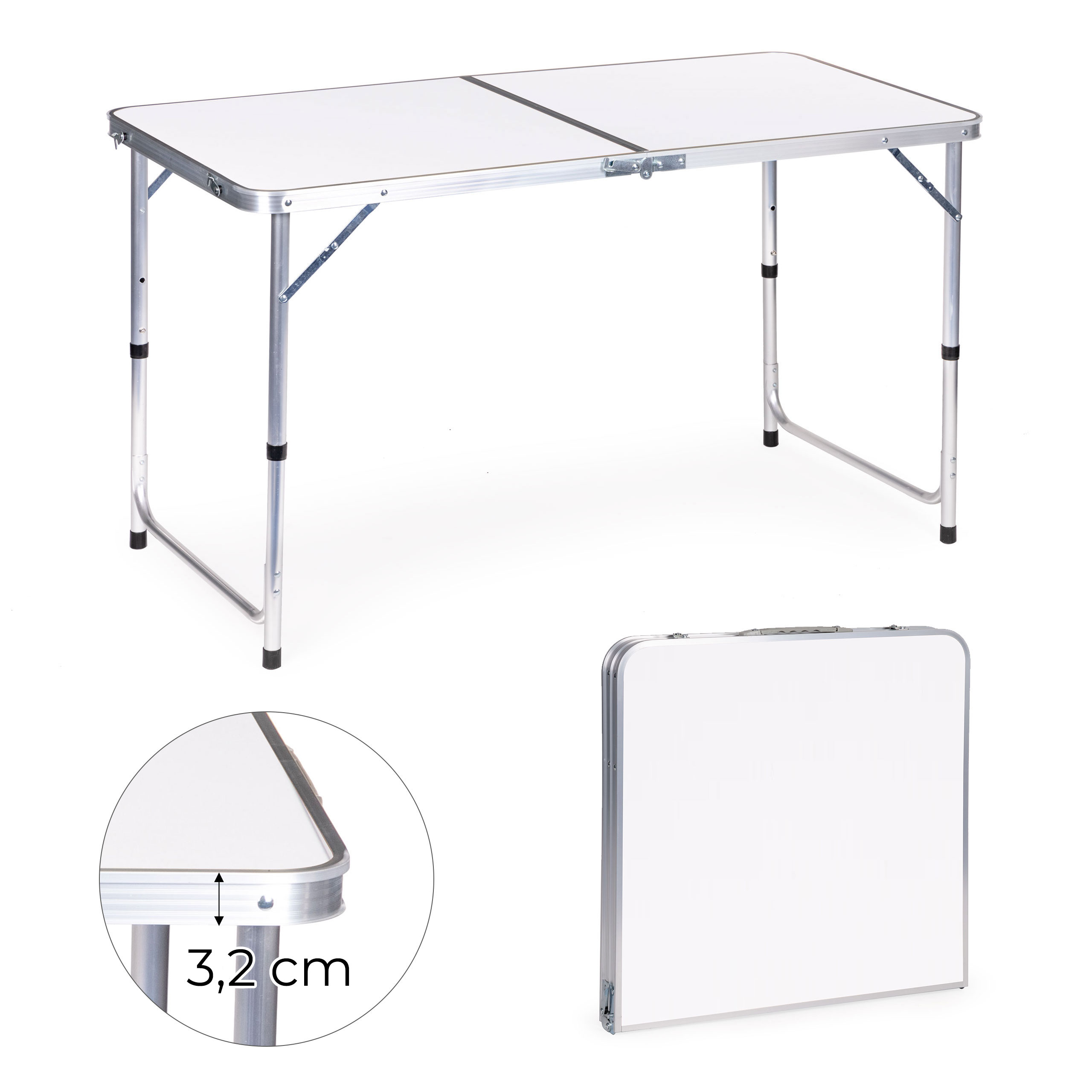 Tourist table foldable camping table white top 120 x 60 cm