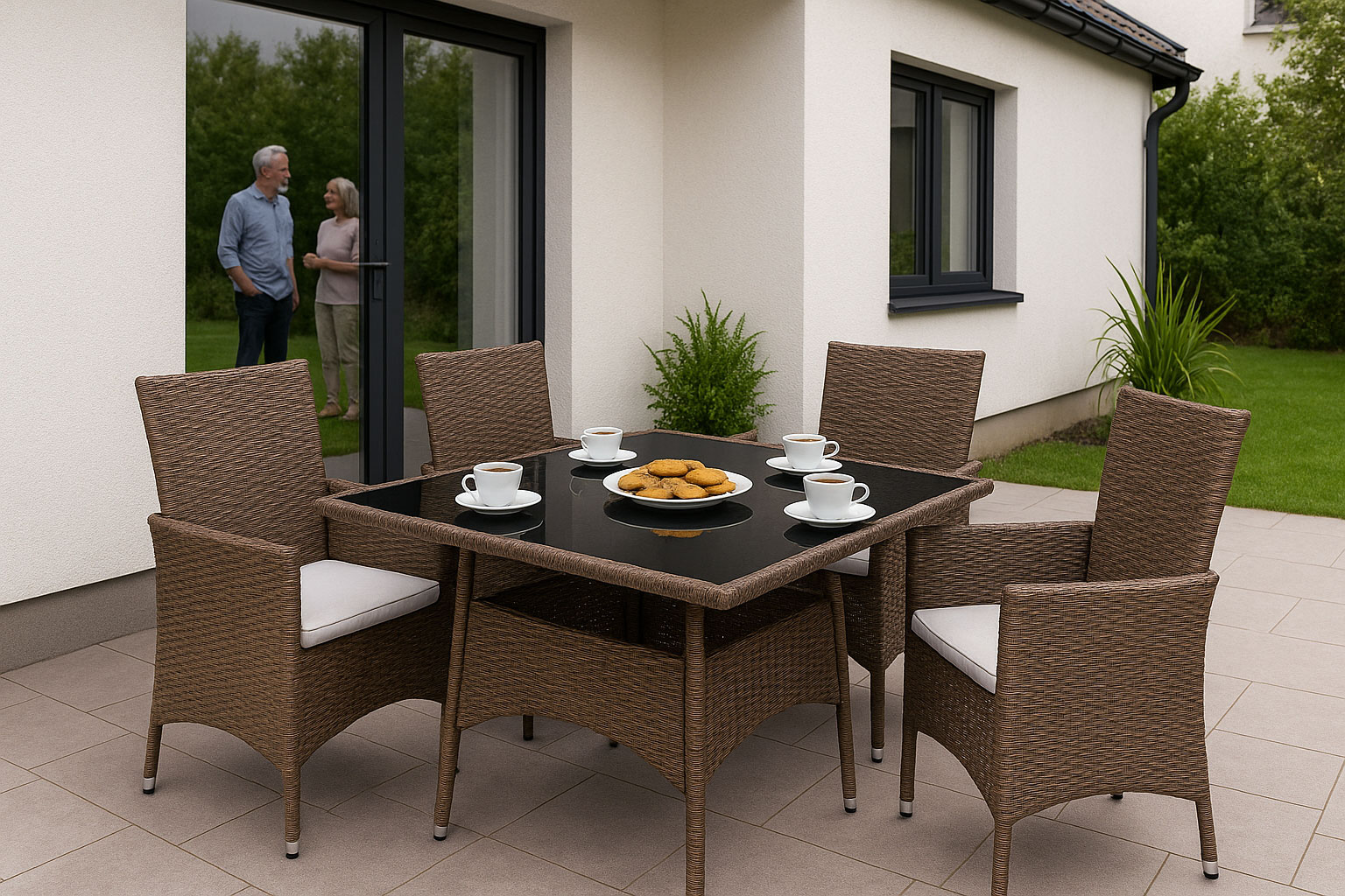 Sodo baldų komplektas iš technoratano, 4 kėdės + stalas multigarden