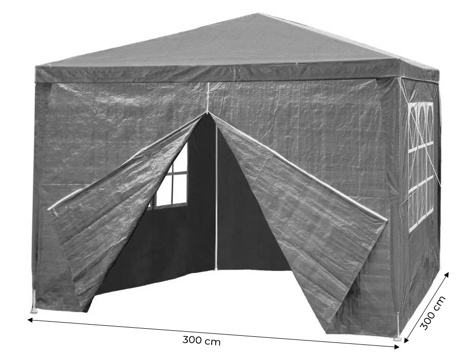 Pilka sodo palapinė 3x3 m su 4 sienomis