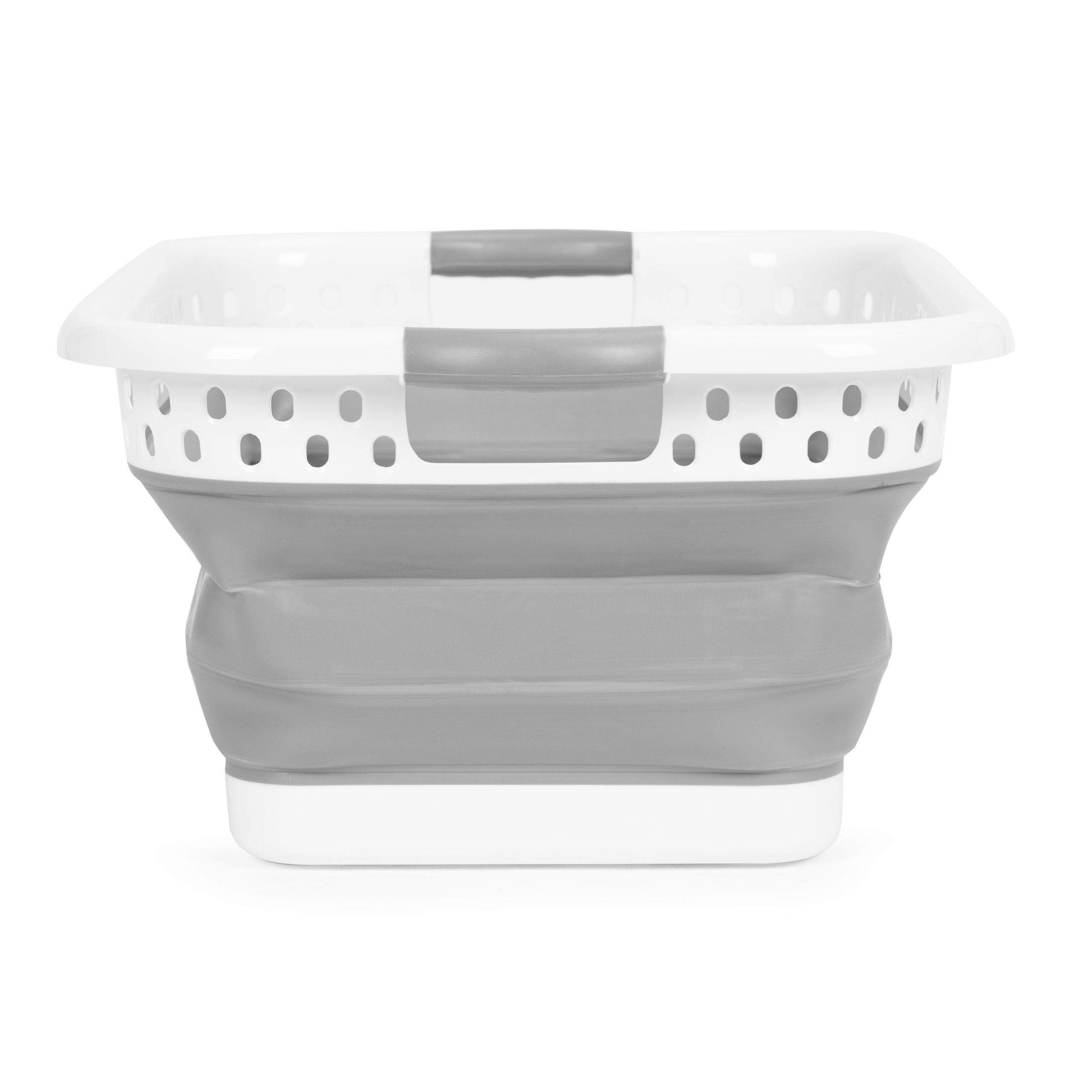 ModernHome sulankstomas silikoninis skalbinių krepšys, 20 L, baltos ir pilkos spalvos