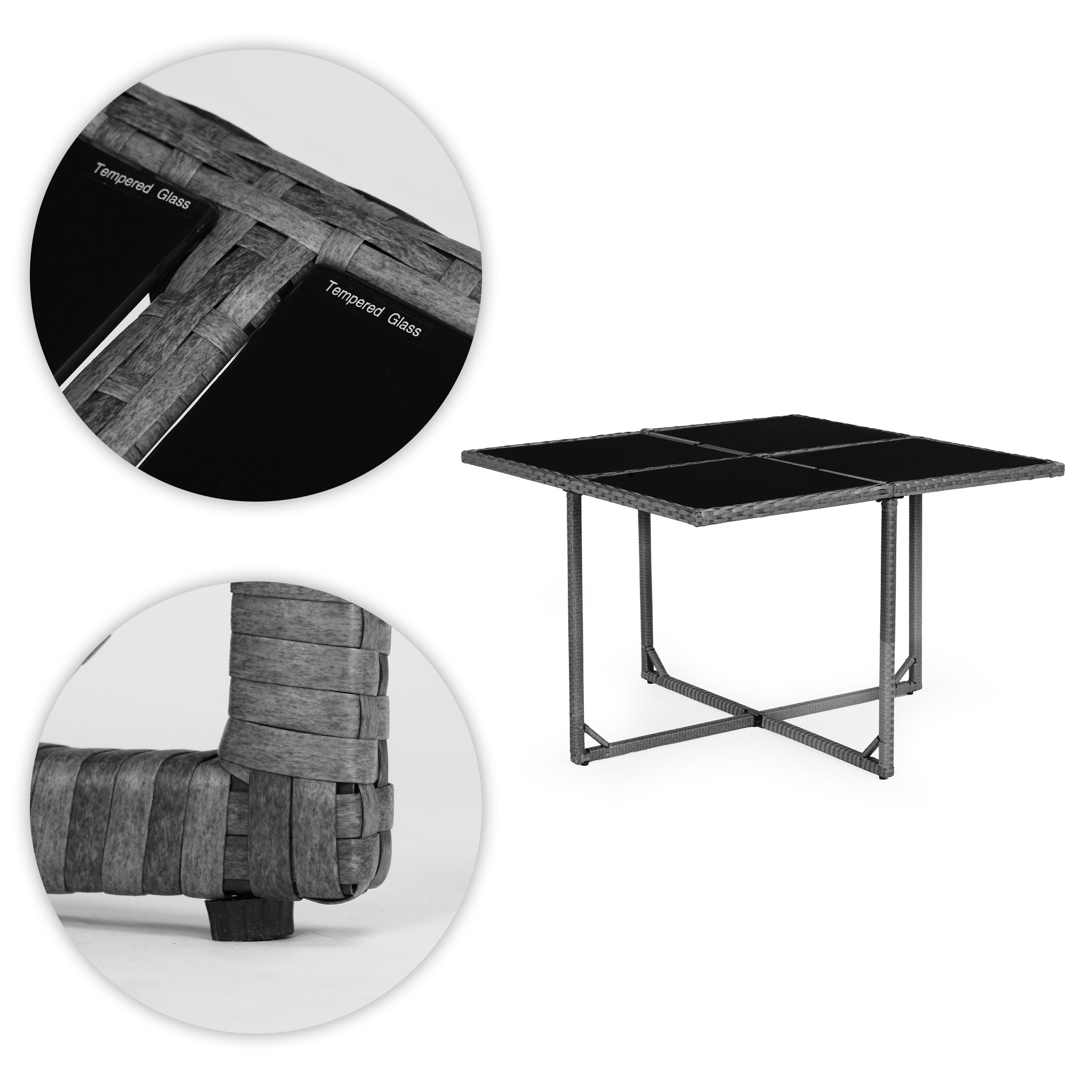 Sodo baldų komplektas iš technorotano, 4 foteliai, 4 pufai, MultiGarden stalas