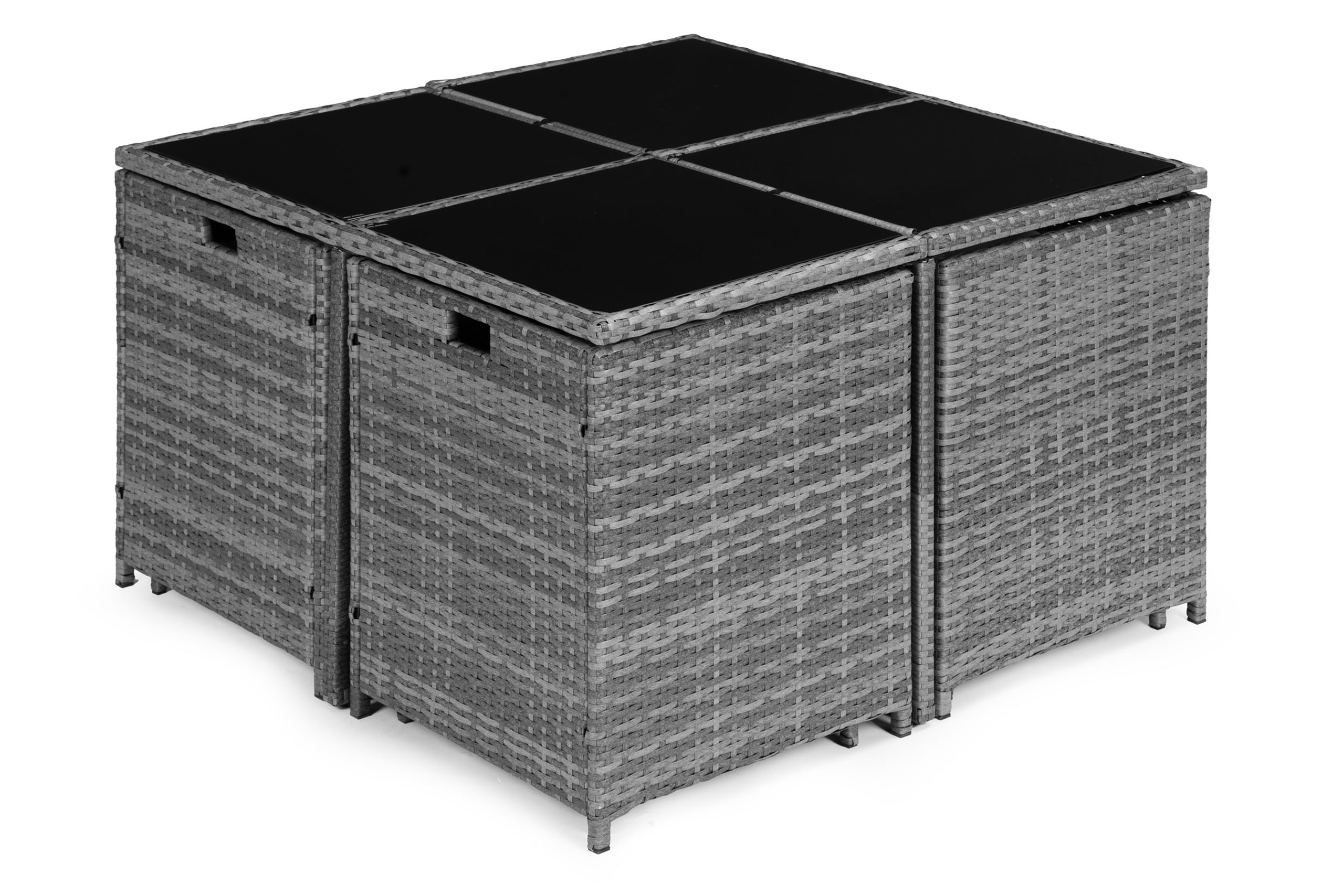 Sodo baldų komplektas iš technorotano, 4 foteliai, 4 pufai, MultiGarden stalas
