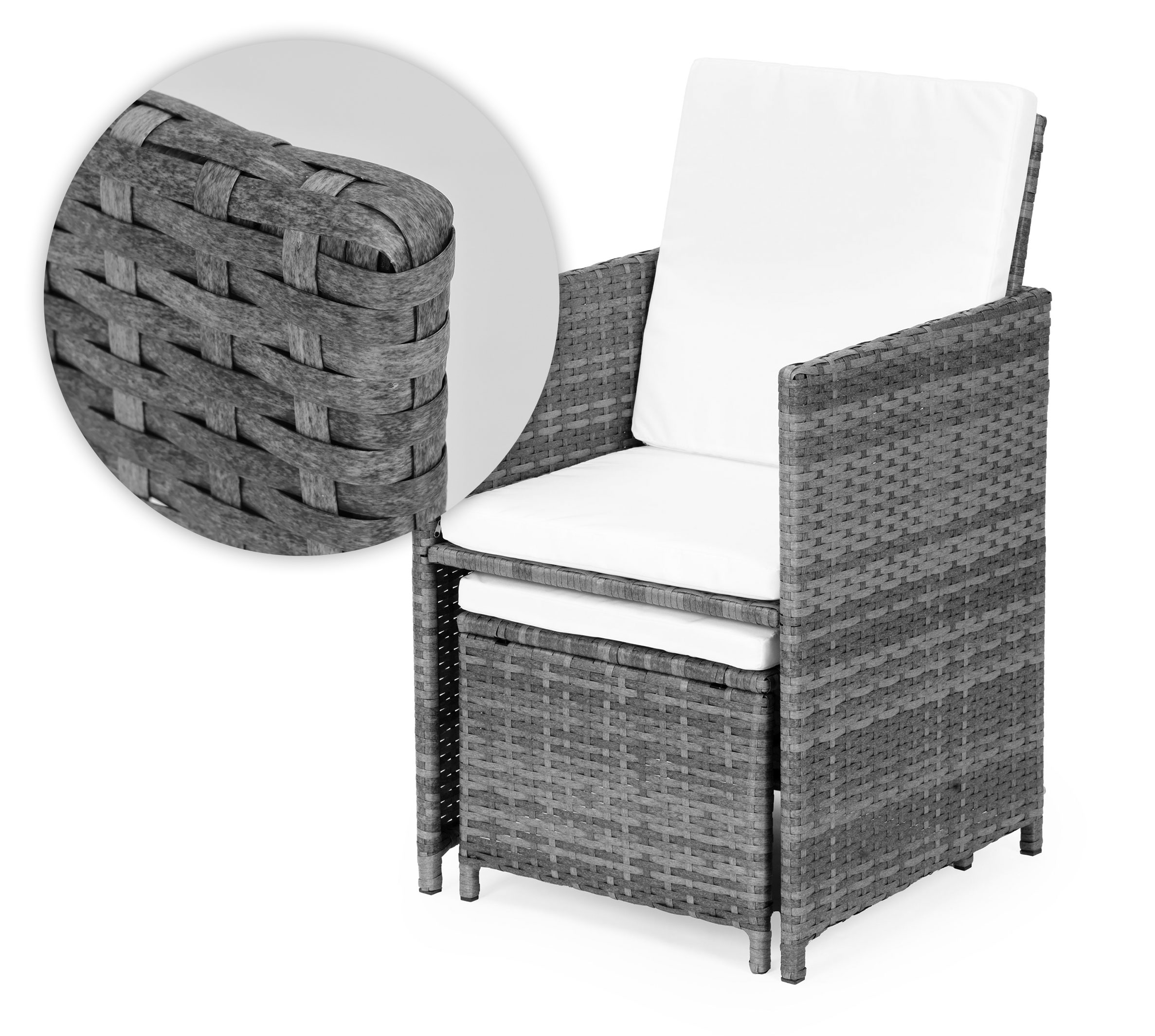 Sodo baldų komplektas iš technorotano, 4 foteliai, 4 pufai, MultiGarden stalas