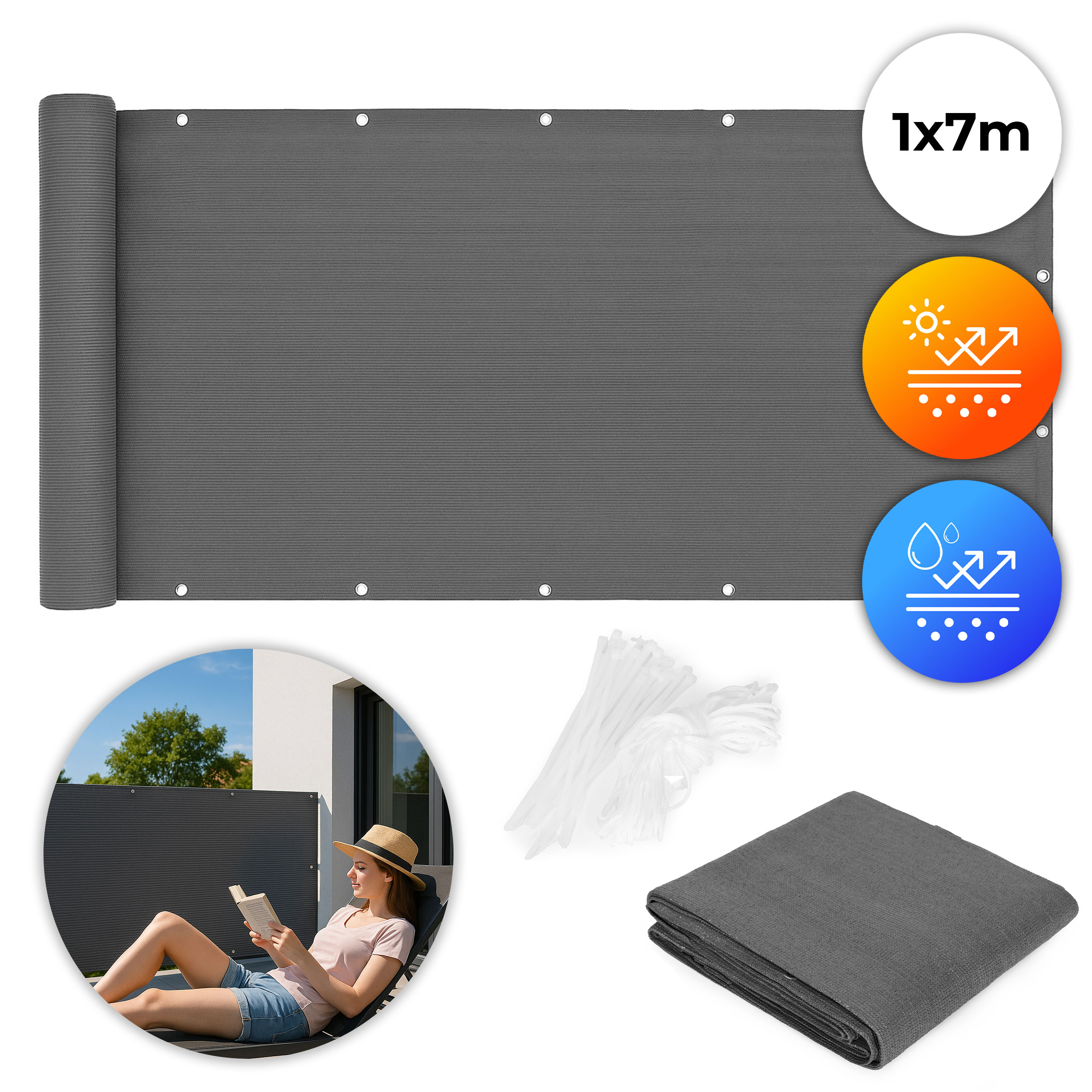 Balkono apsauga su tvirtinimo elementais 100x700 cm pilka multigarden