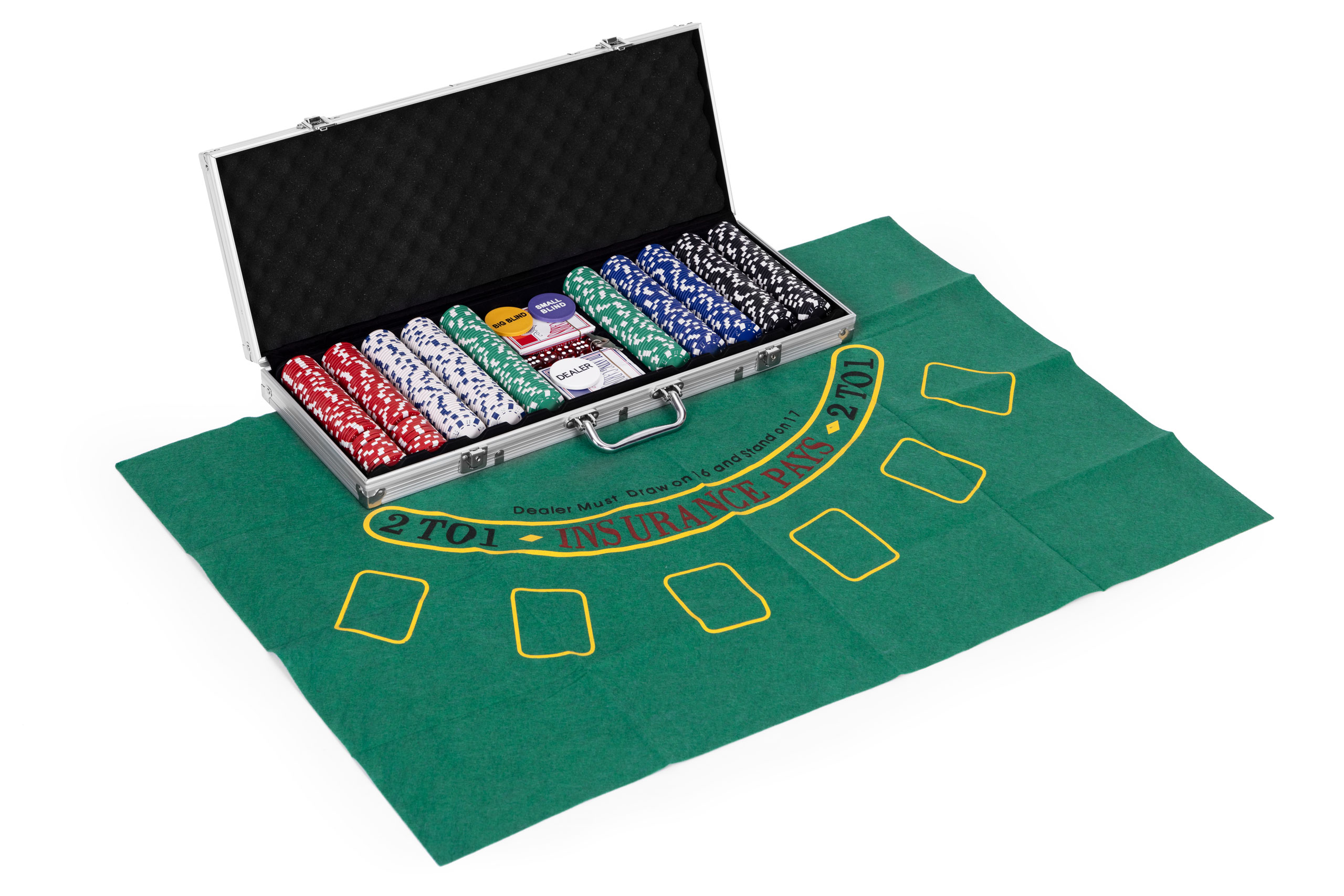 Didelis pokerio ir blackjack žaidimų rinkinys su 90x60 cm kilimėliu