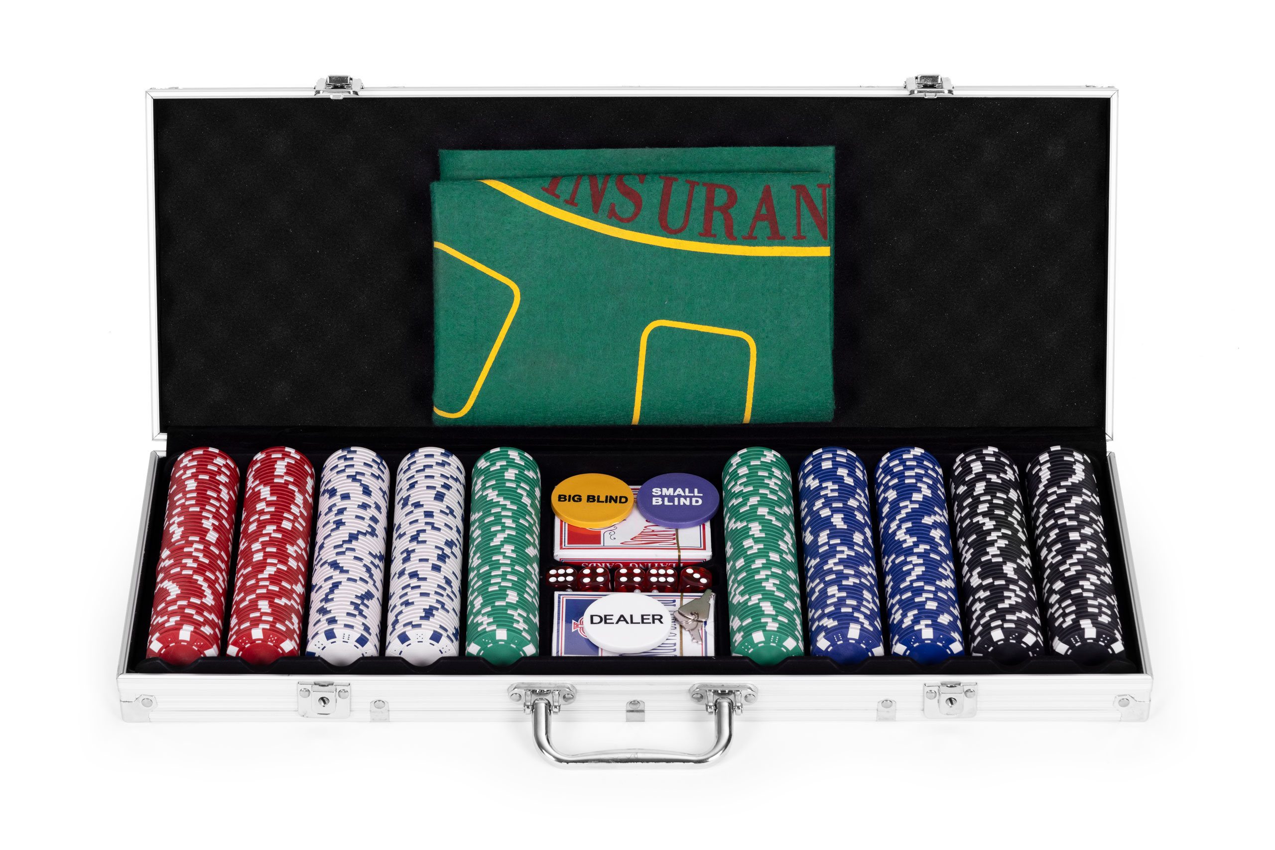 Didelis pokerio ir blackjack žaidimų rinkinys su 90x60 cm kilimėliu