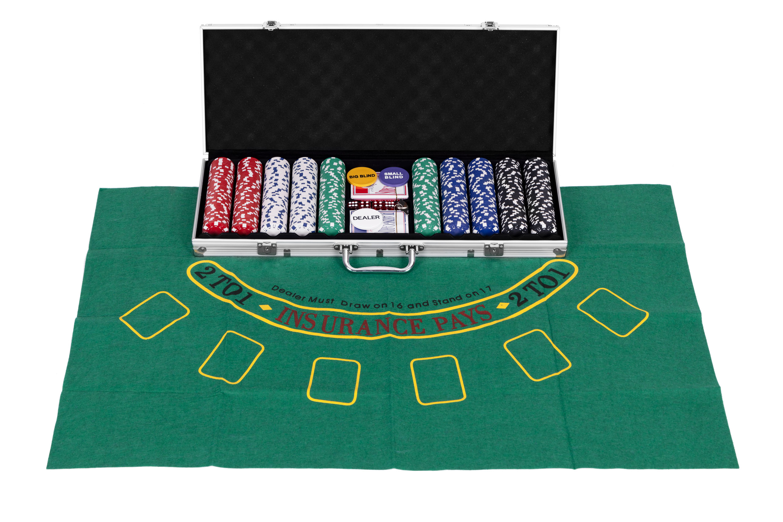 Didelis pokerio ir blackjack žaidimų rinkinys su 90x60 cm kilimėliu