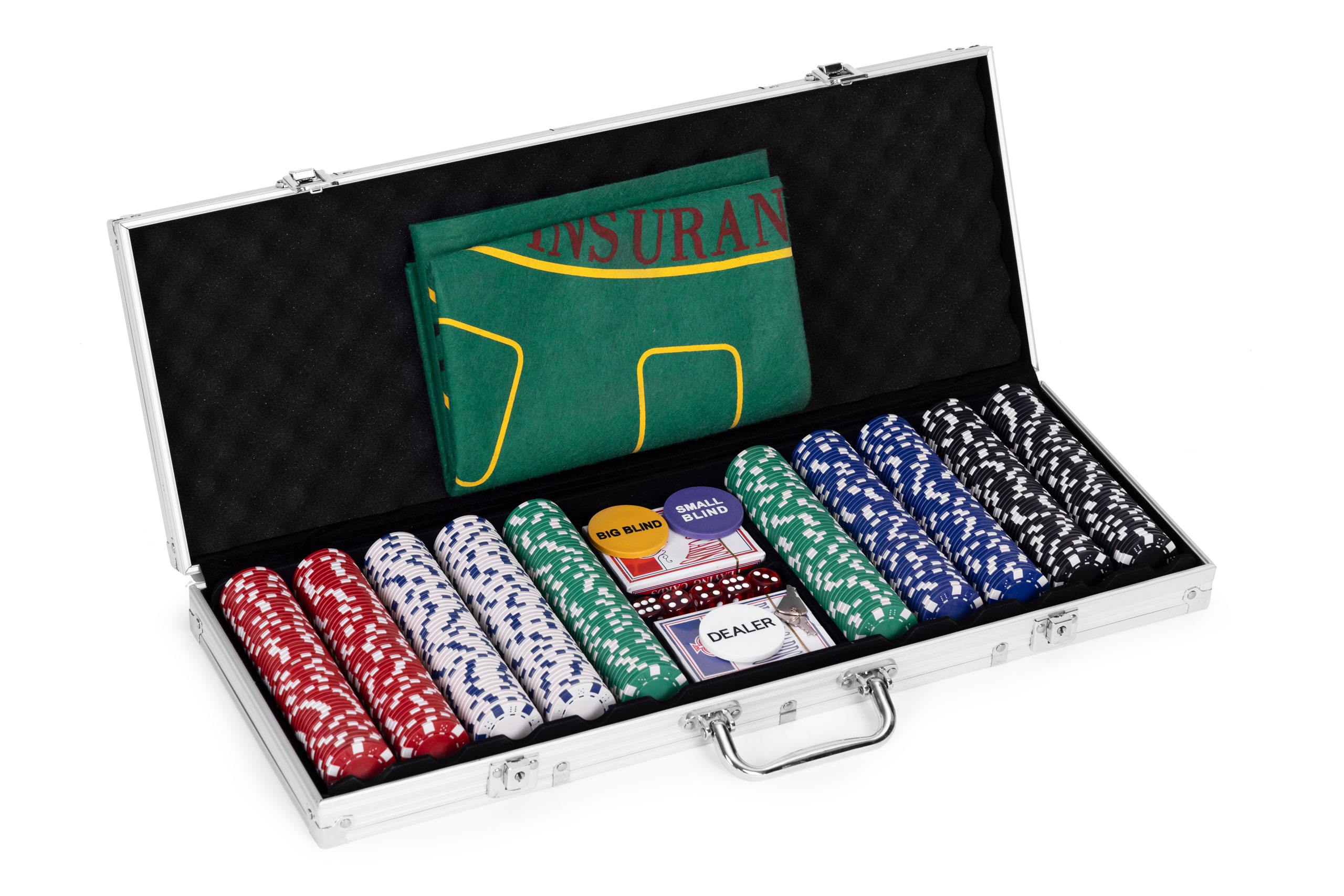 Didelis pokerio ir blackjack žaidimų rinkinys su 90x60 cm kilimėliu