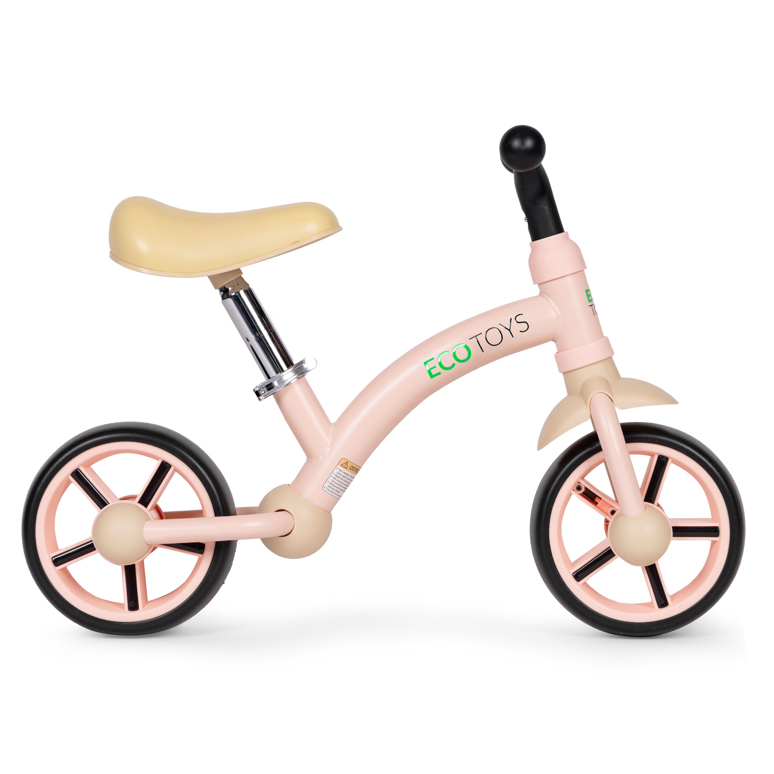 ECOTOYS balansinis dviratukas vaikams su EVA ratukais ir reguliuojama rožinė, pilkas