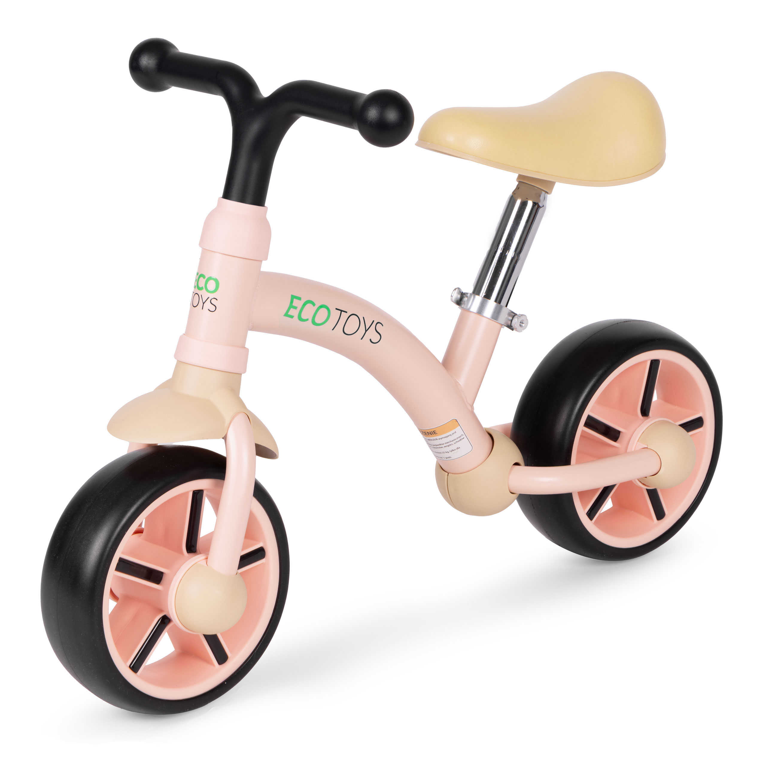 ECOTOYS balansinis dviratukas vaikams su EVA ratukais ir reguliuojama rožinė, pilkas