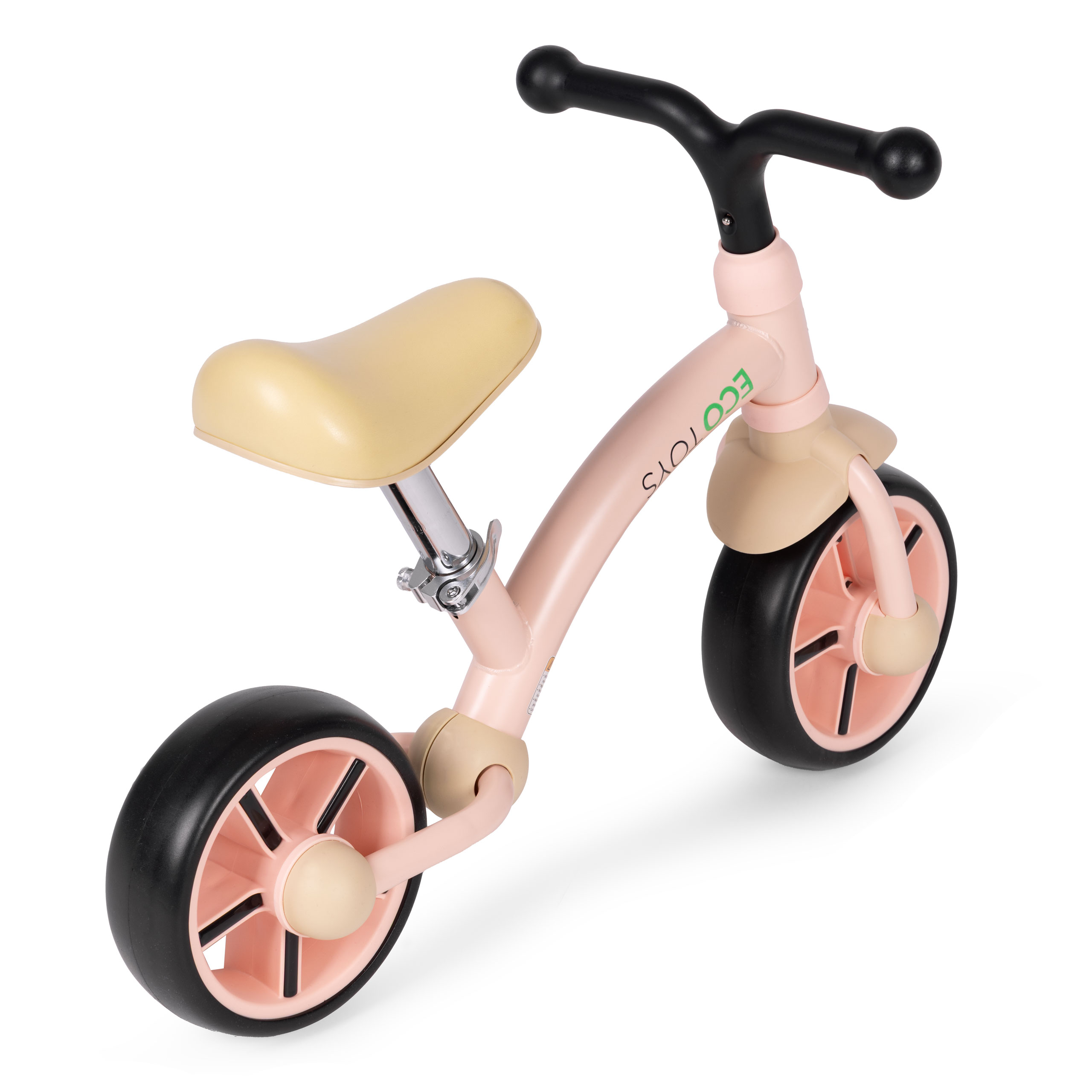 ECOTOYS balansinis dviratukas vaikams su EVA ratukais ir reguliuojama rožinė, pilkas