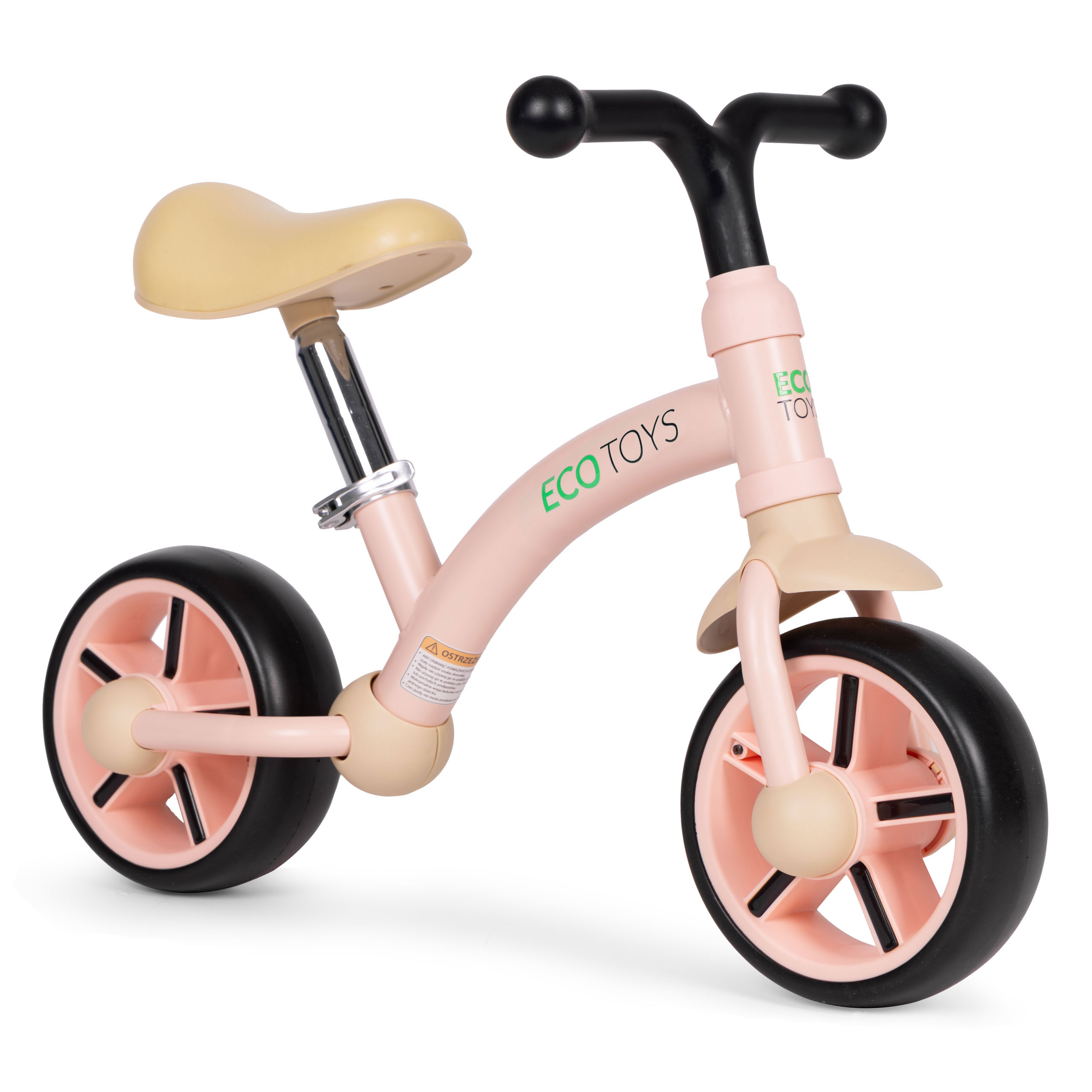 ECOTOYS balansinis dviratukas vaikams su EVA ratukais ir reguliuojama rožinė, pilkas