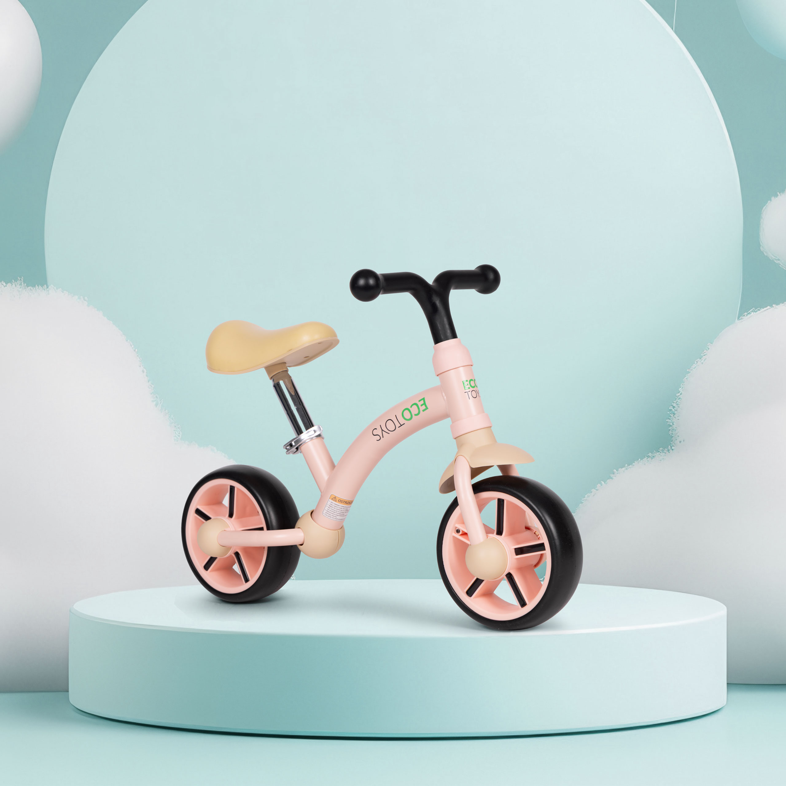 ECOTOYS balansinis dviratukas vaikams su EVA ratukais ir reguliuojama rožinė, pilkas