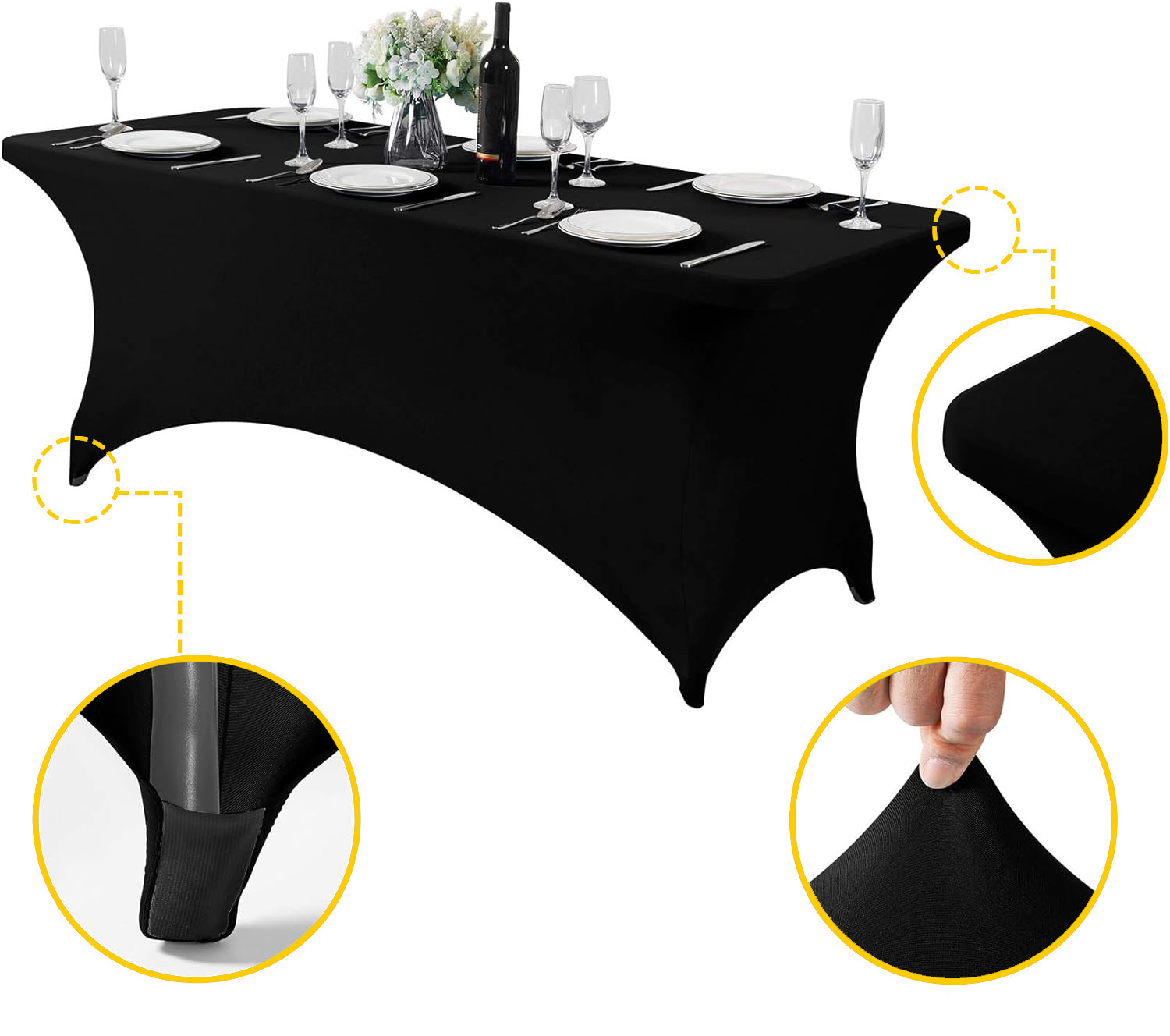 Universalus staltiesės užvalkalas maitinimo stalui 180 cm 6ft juodas elastingas