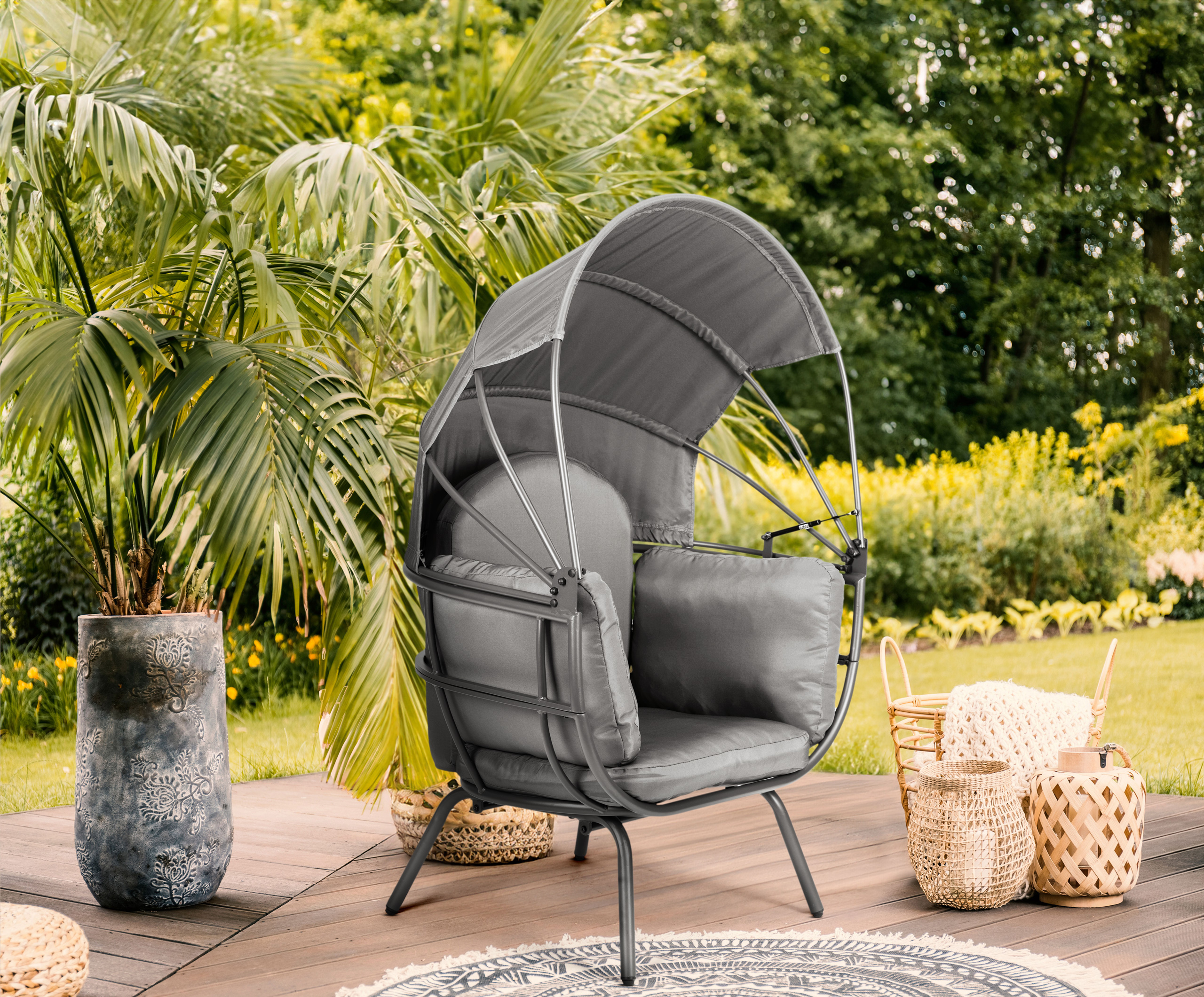 „cocoon“ sodo krėslas su sulankstomu baldakimu, pilkas modernhome