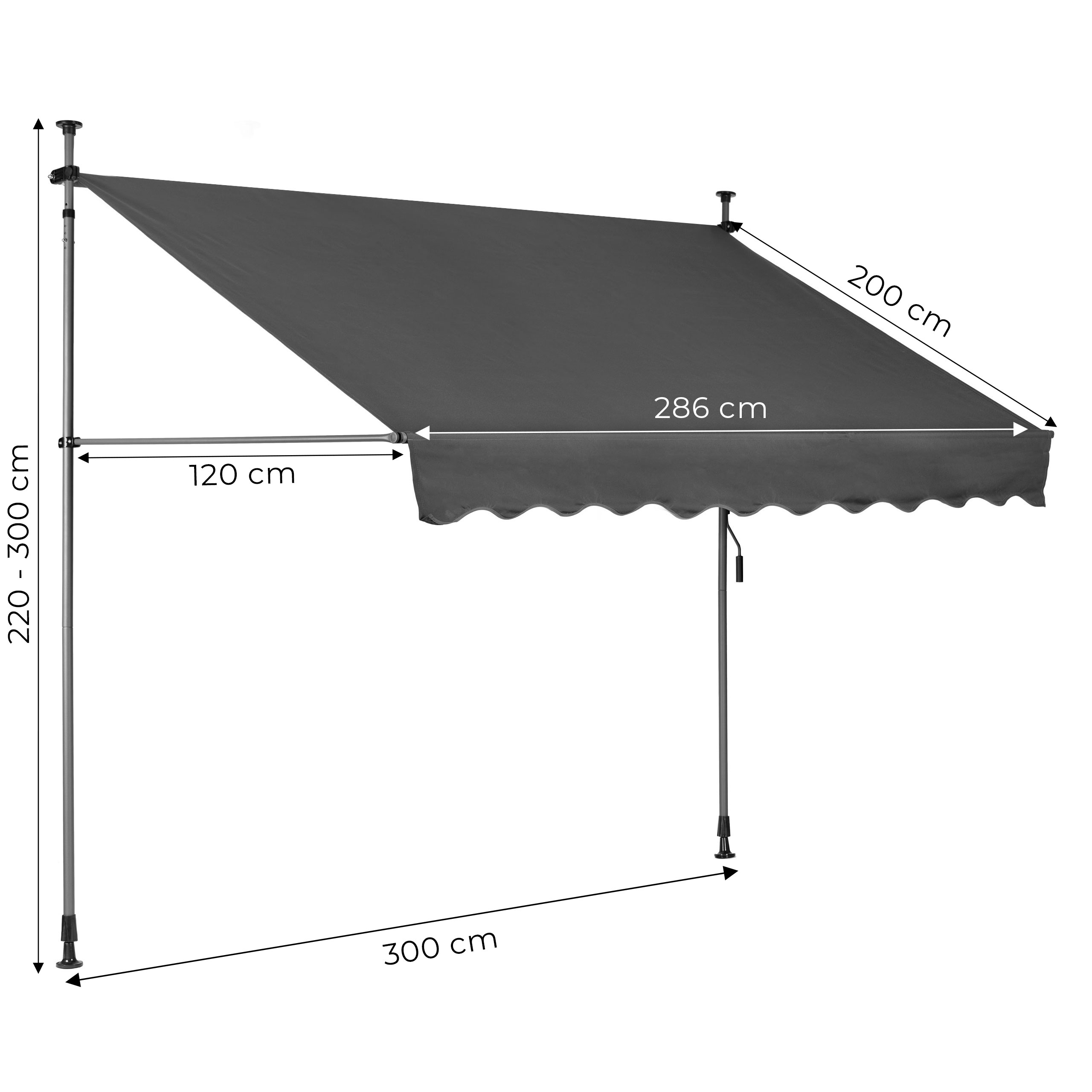 Reguliuojamo Aukščio Balkono Markizė 300x120 cm, Hidrofobinė, Su Rankena