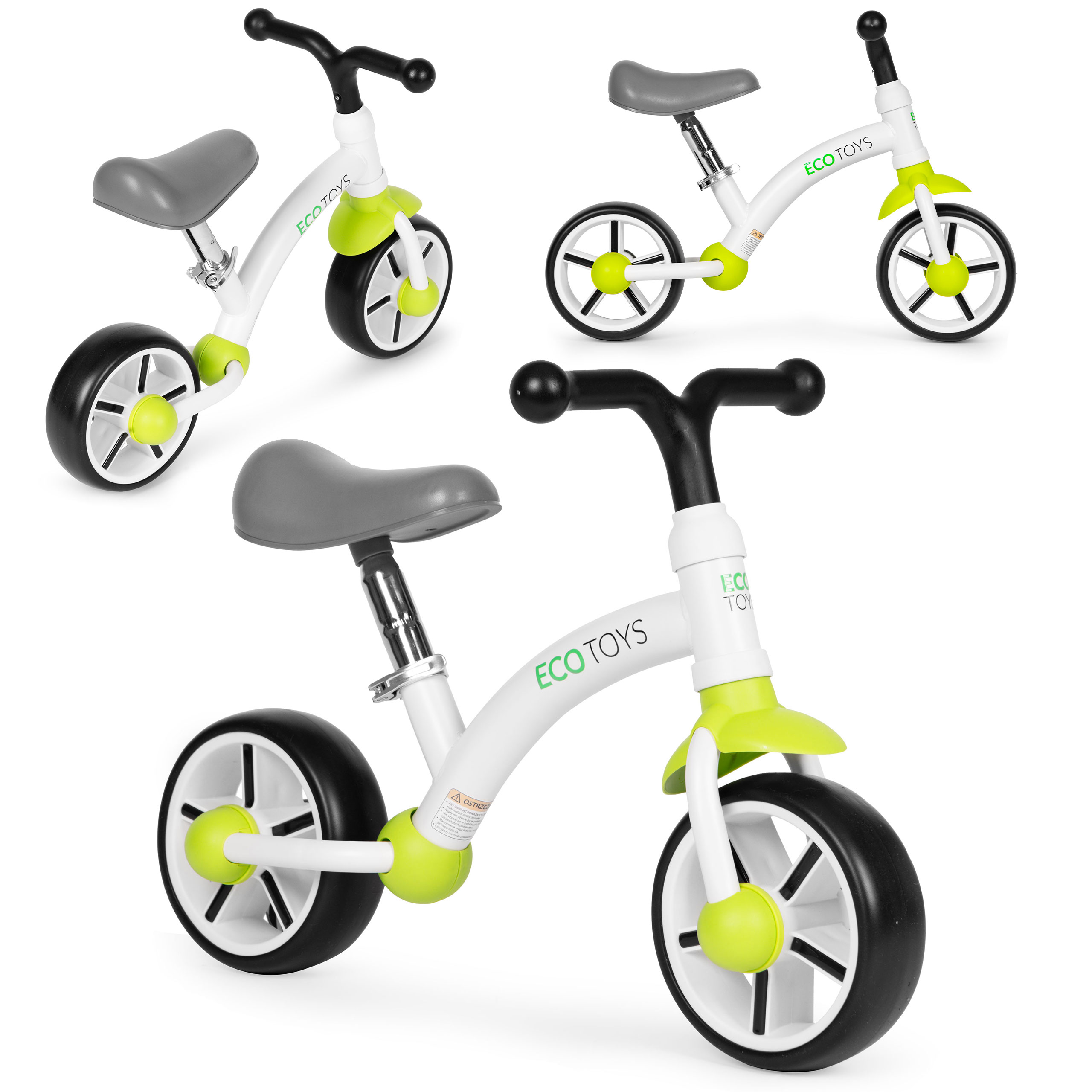 ECOTOYS balansinis dviratukas vaikams su EVA ratukais ir reguliuojama sėdyne, žalias