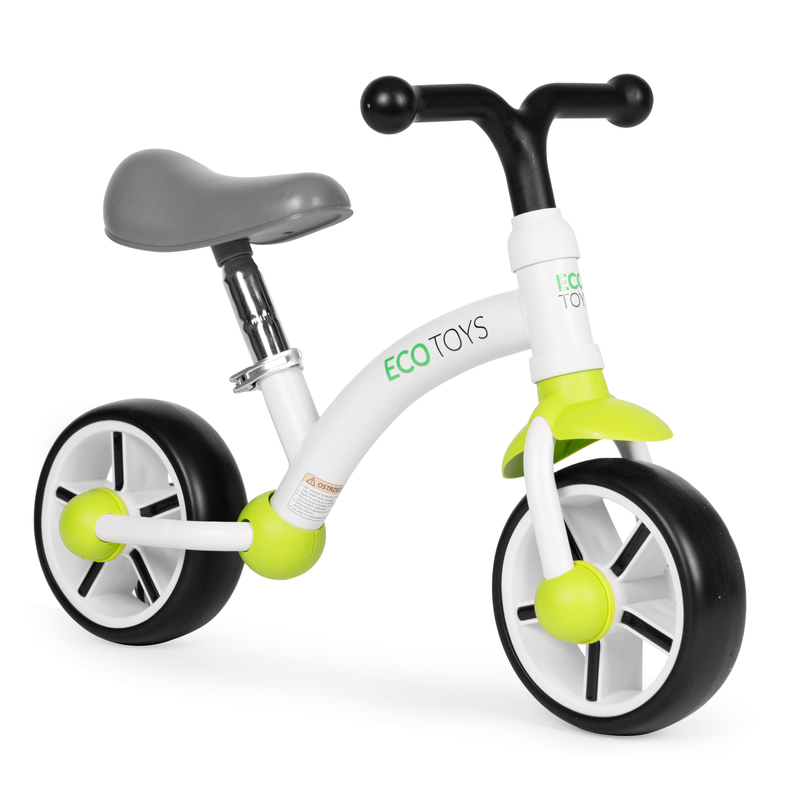 ECOTOYS balansinis dviratukas vaikams su EVA ratukais ir reguliuojama sėdyne, žalias