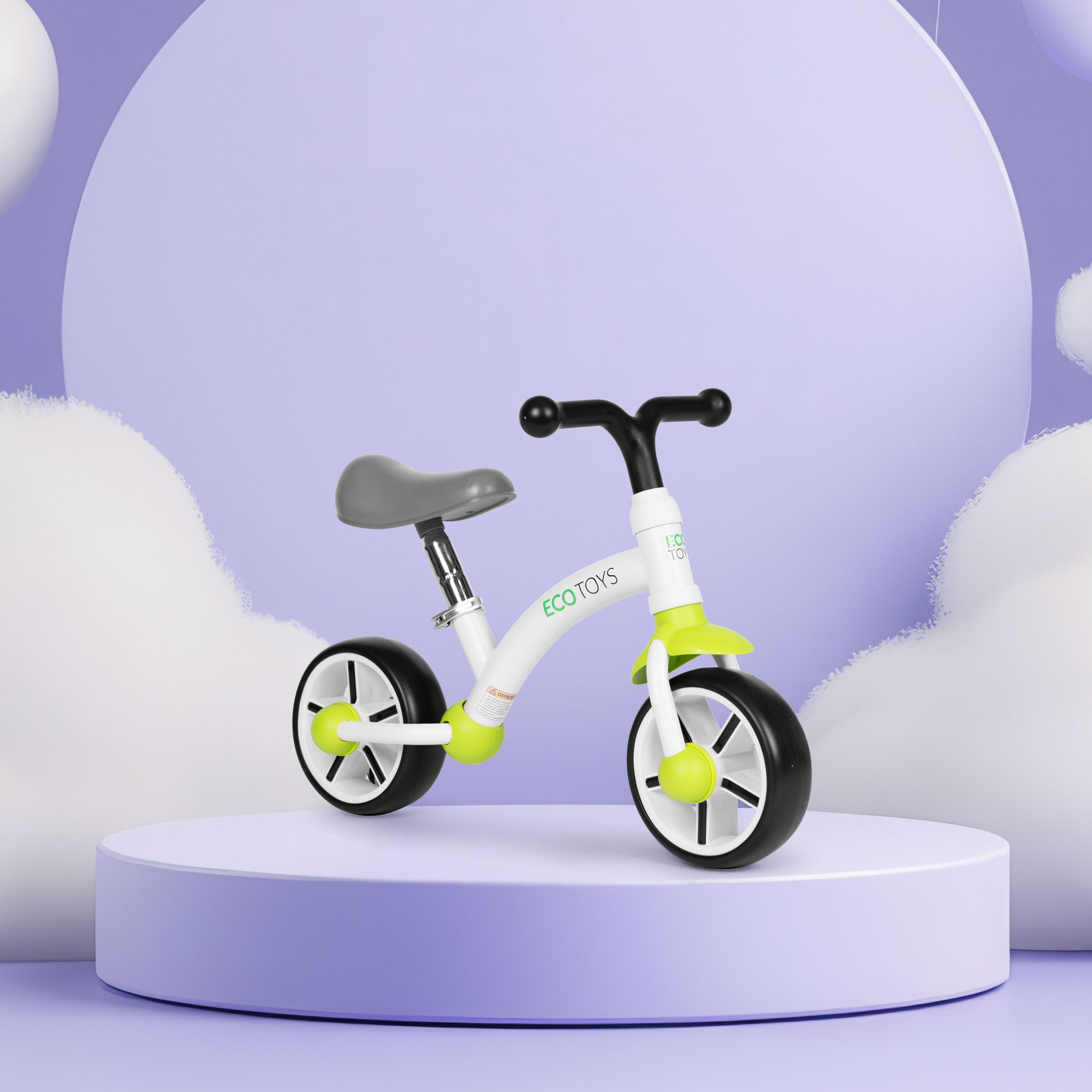 ECOTOYS balansinis dviratukas vaikams su EVA ratukais ir reguliuojama sėdyne, žalias