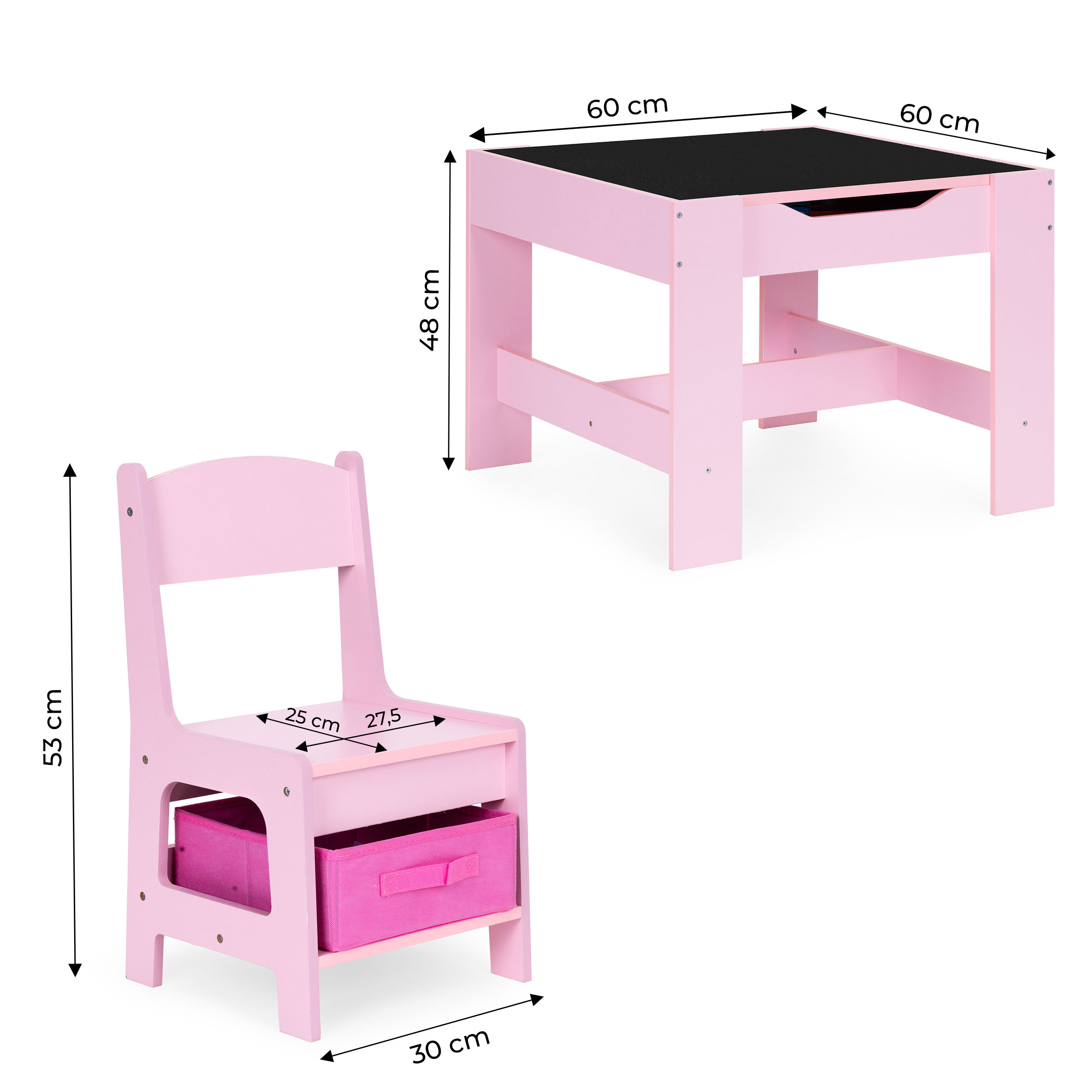 Vaikiškų baldų komplektas: stalas + 2 kėdės, lenta, rožinė ecotoys