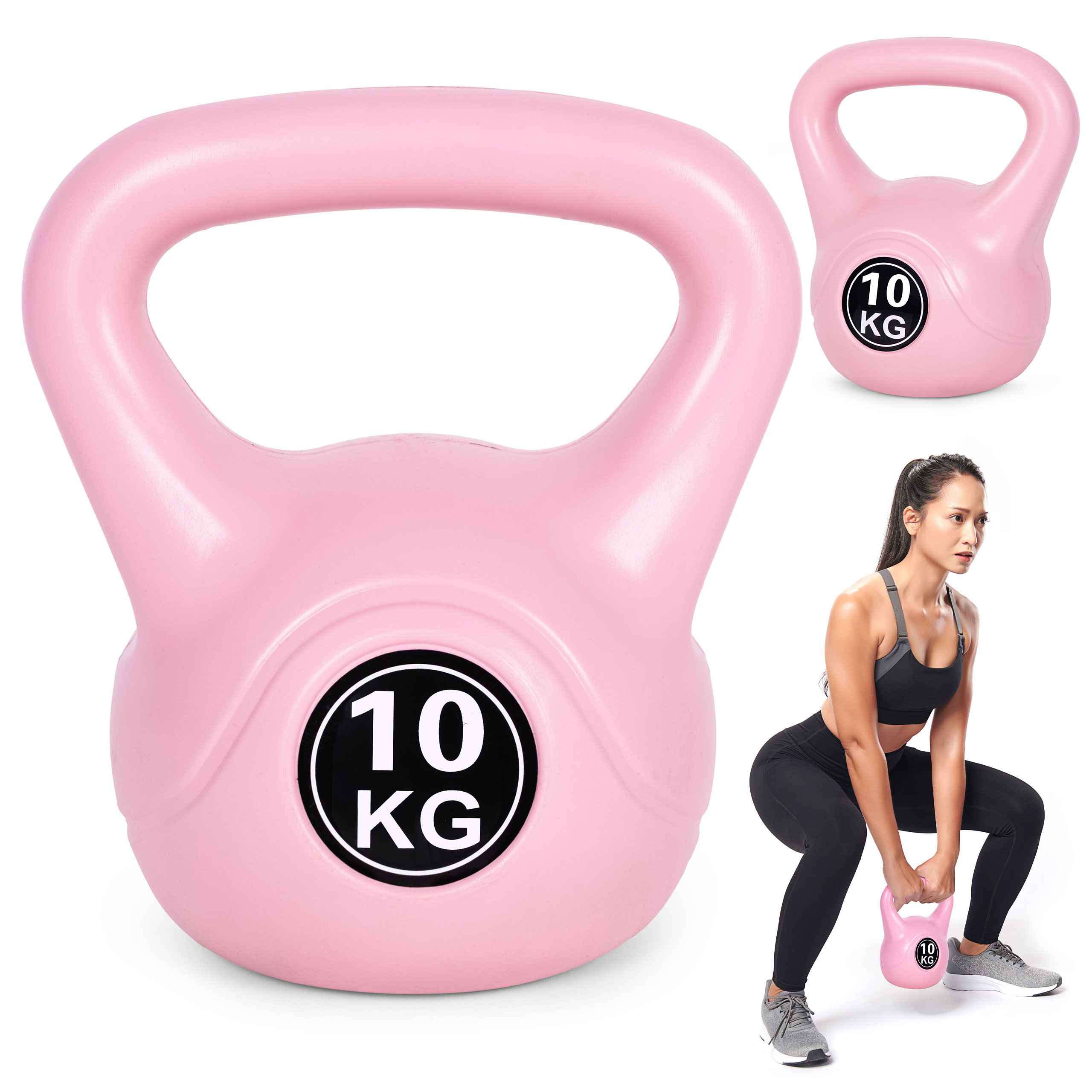 Kettlebell 10 kg, treniruoklis, hantelis, svarmuo, rožinis, ModernHome