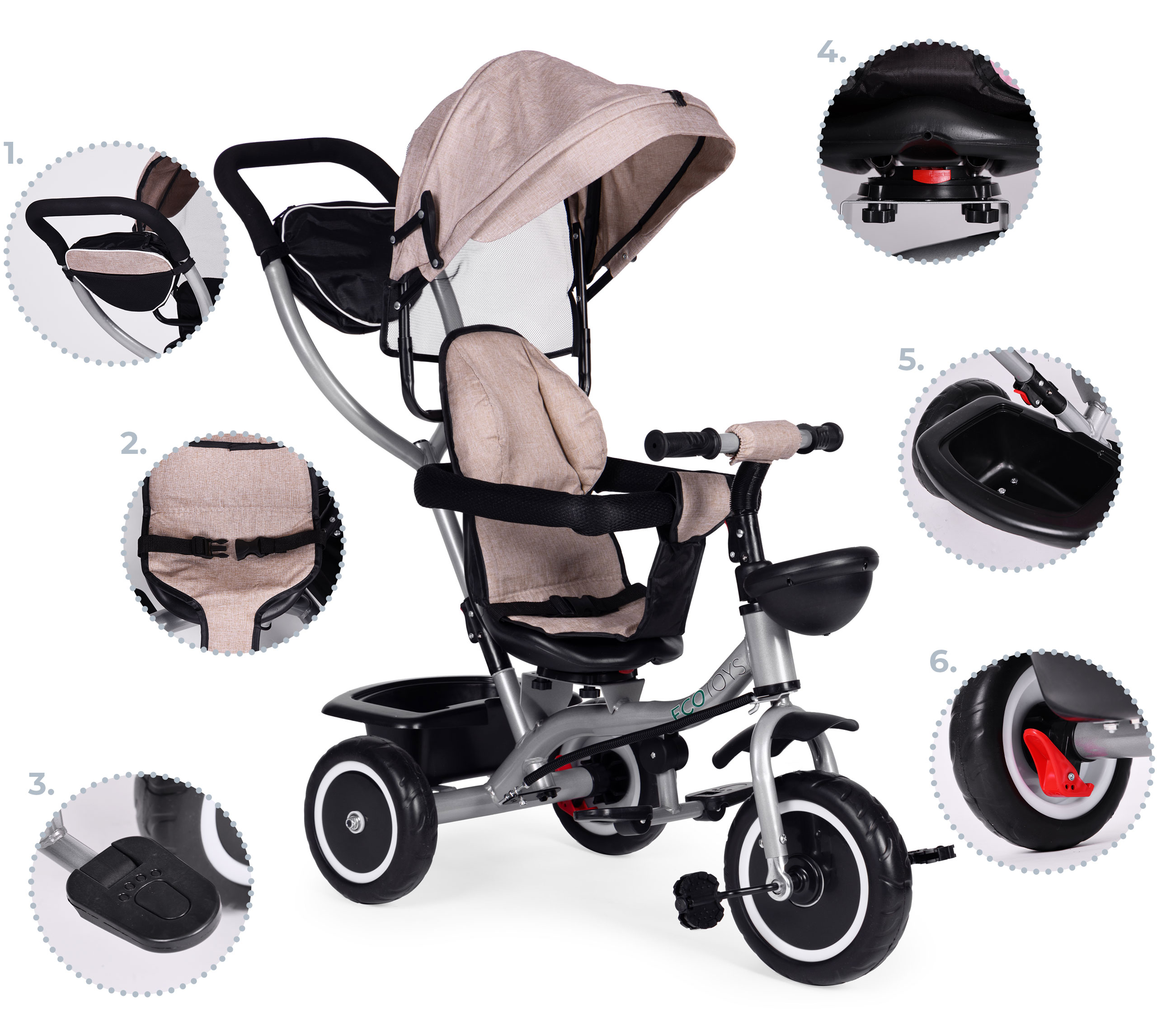 2-in-1 triratukas, beige, ecotoys