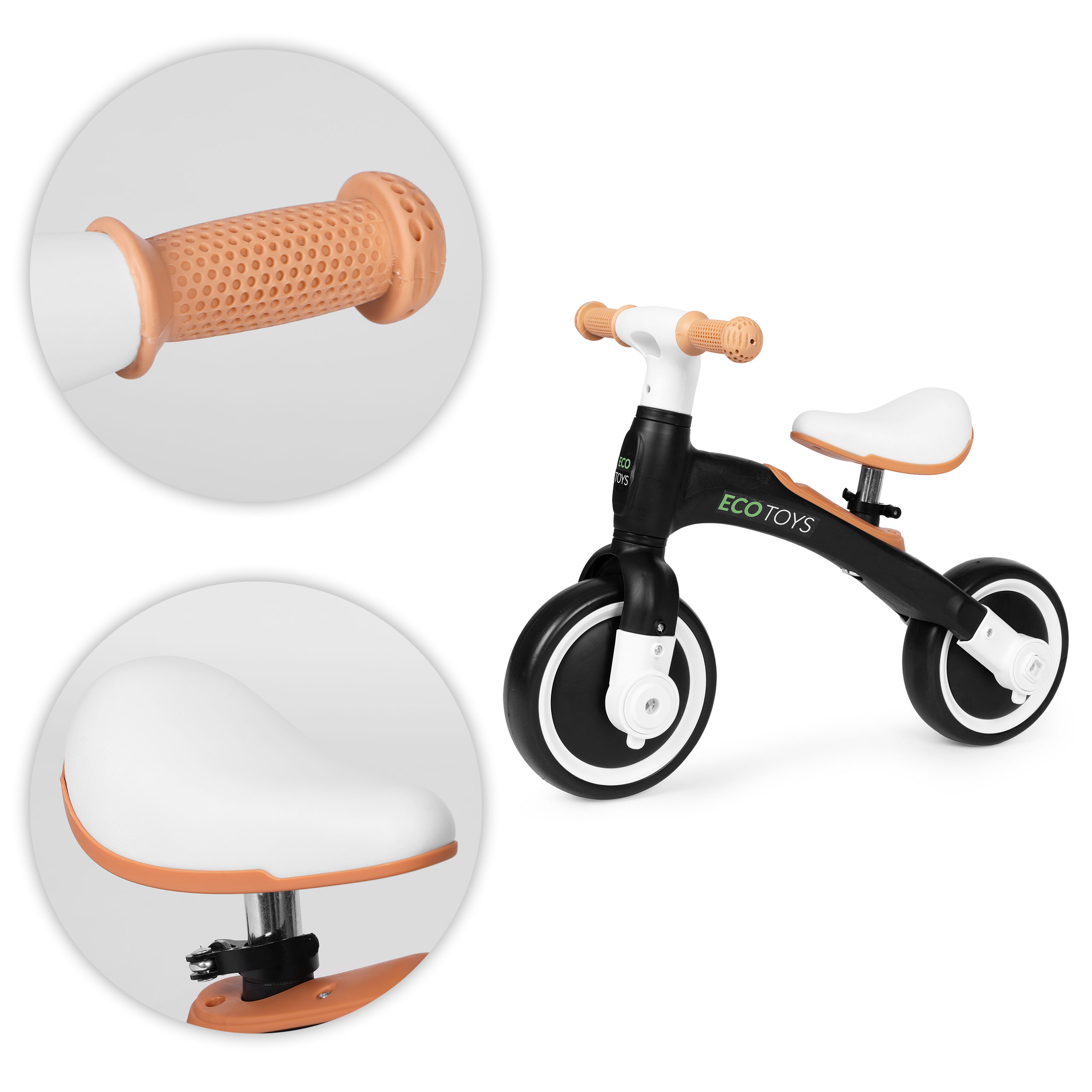 Dviratis su pedalais - mokomieji šoniniai ratai 3in1 juodos spalvos ECOTOYS