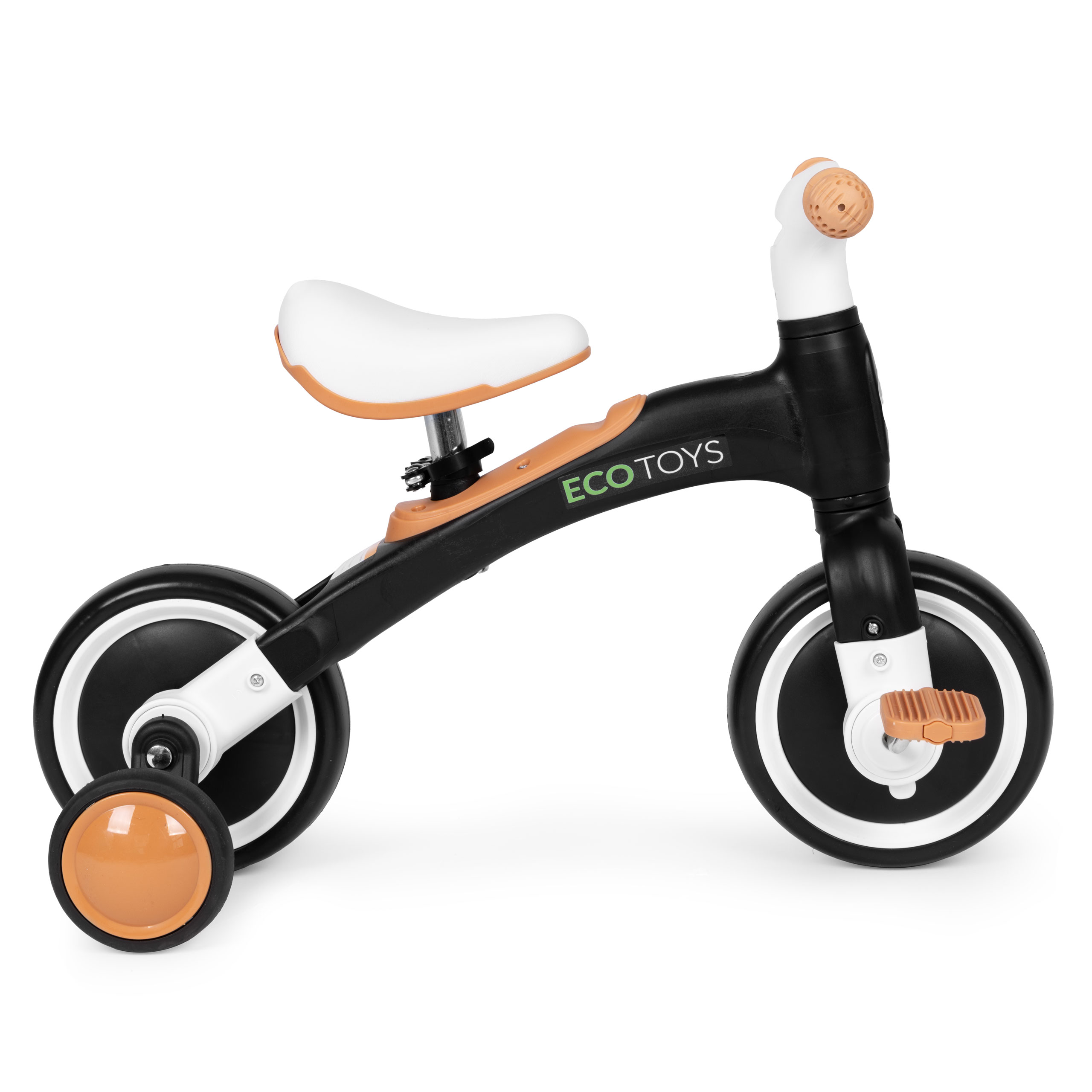 Dviratis su pedalais - mokomieji šoniniai ratai 3in1 juodos spalvos ECOTOYS