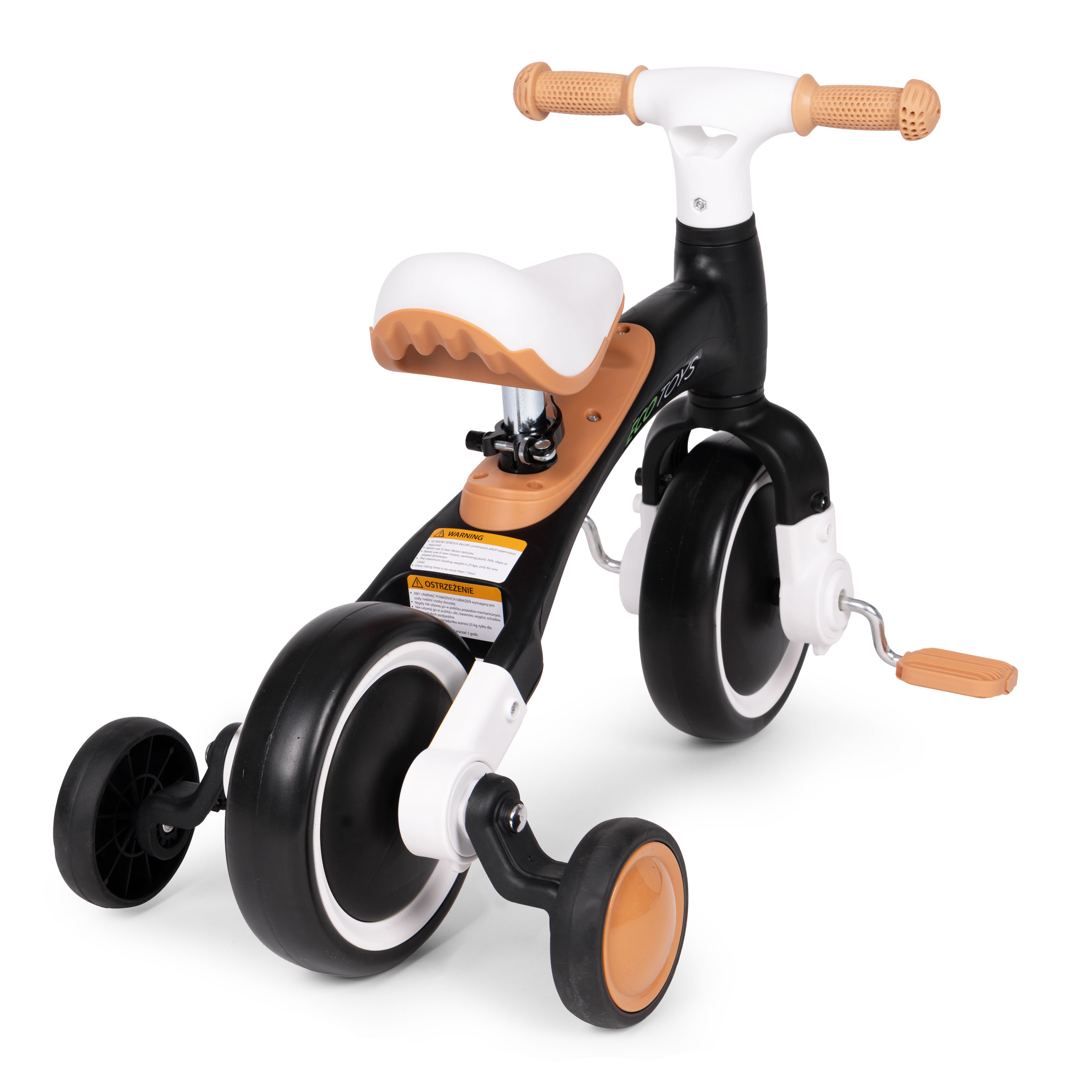 Dviratis su pedalais - mokomieji šoniniai ratai 3in1 juodos spalvos ECOTOYS