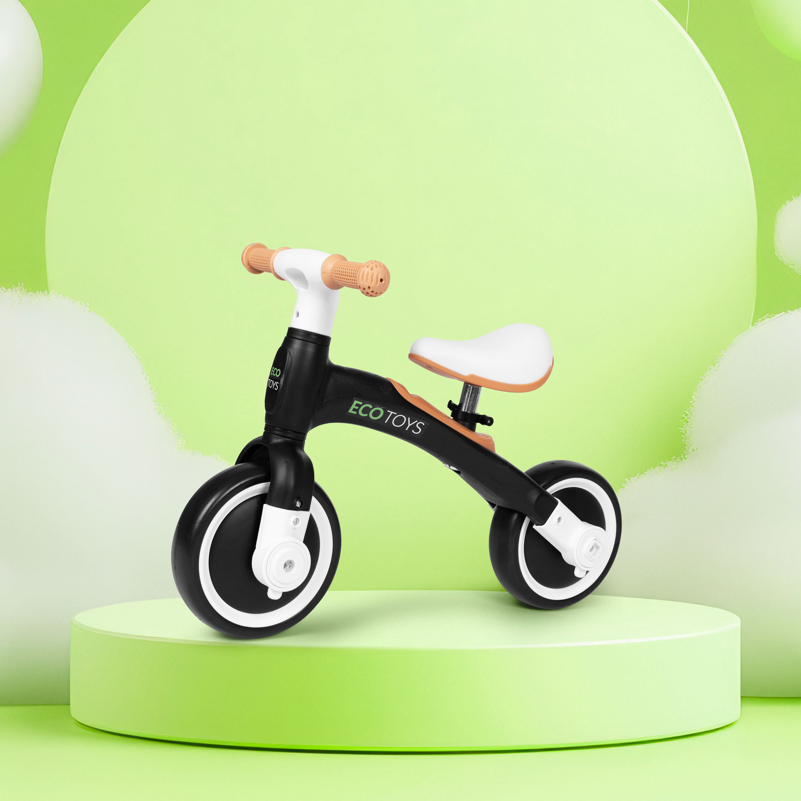 Dviratis su pedalais - mokomieji šoniniai ratai 3in1 juodos spalvos ECOTOYS