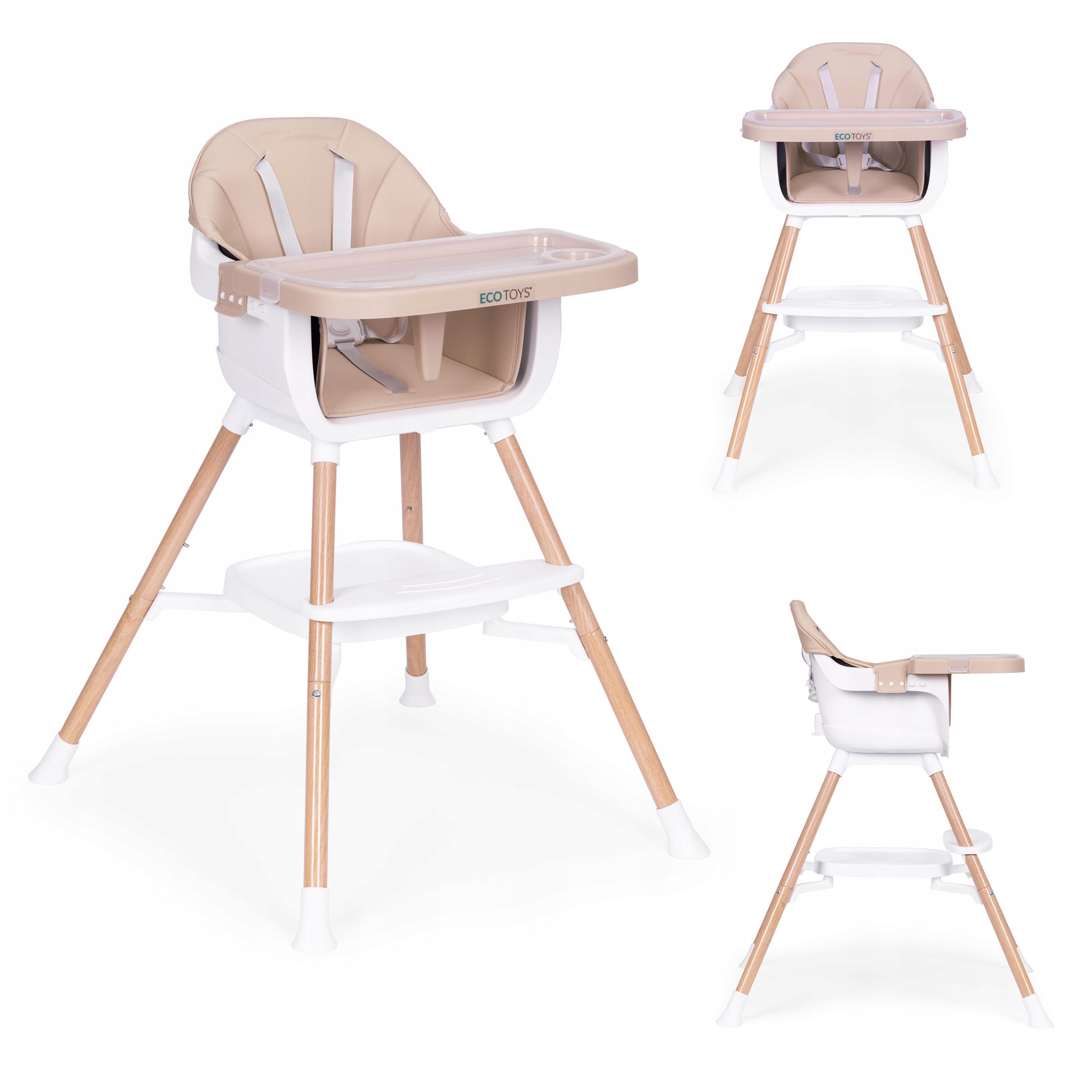 Ecotoys 2 viename maitinimo kėdutė kūdikiams, smėlio spalvos