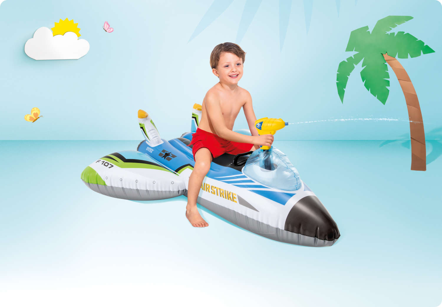 Pripučiamas lėktuvas su vandens pistoletu, intex 57536
