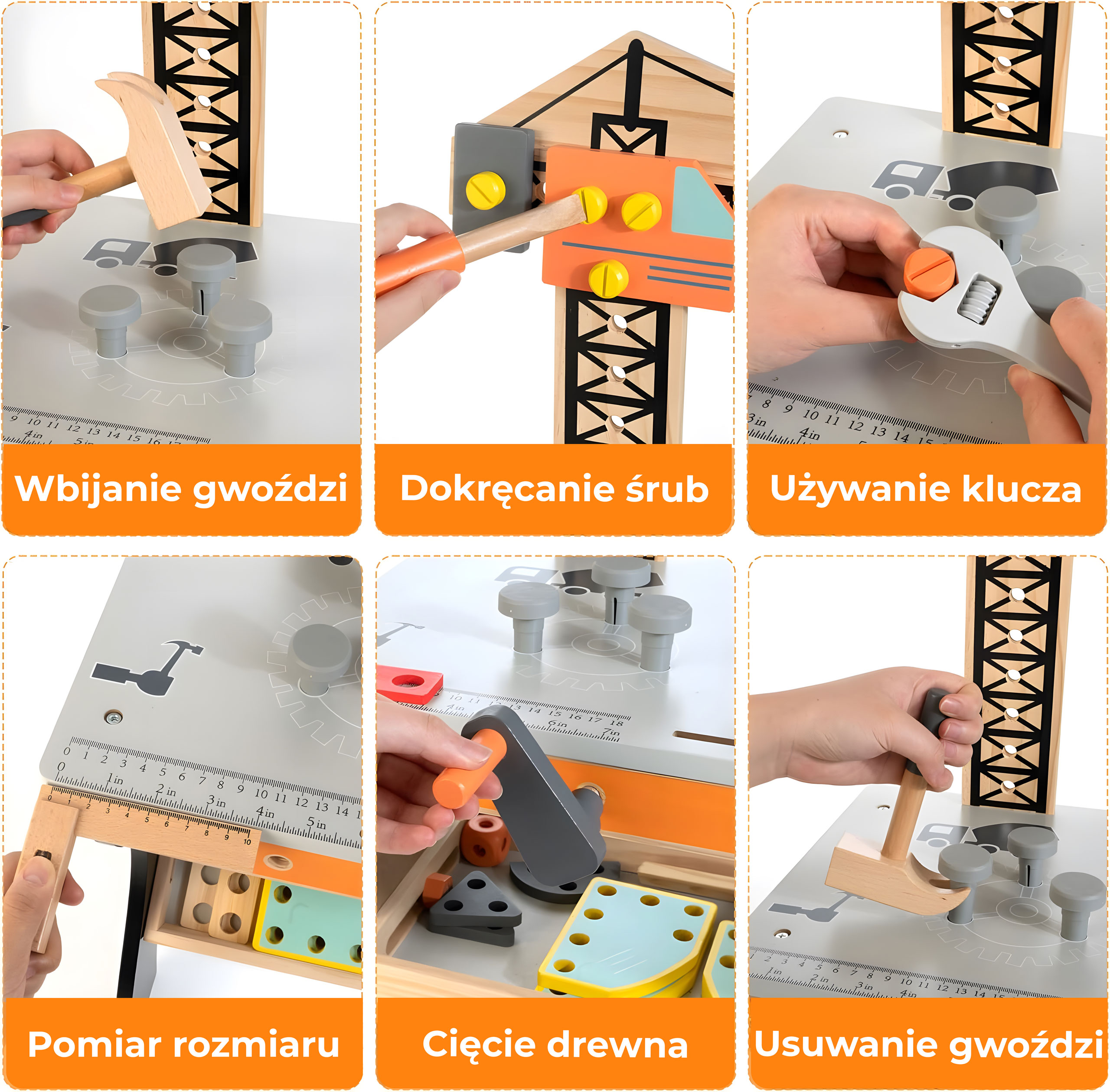 Medinis vaikų darbo stalas su įrankiais ECOTOYS