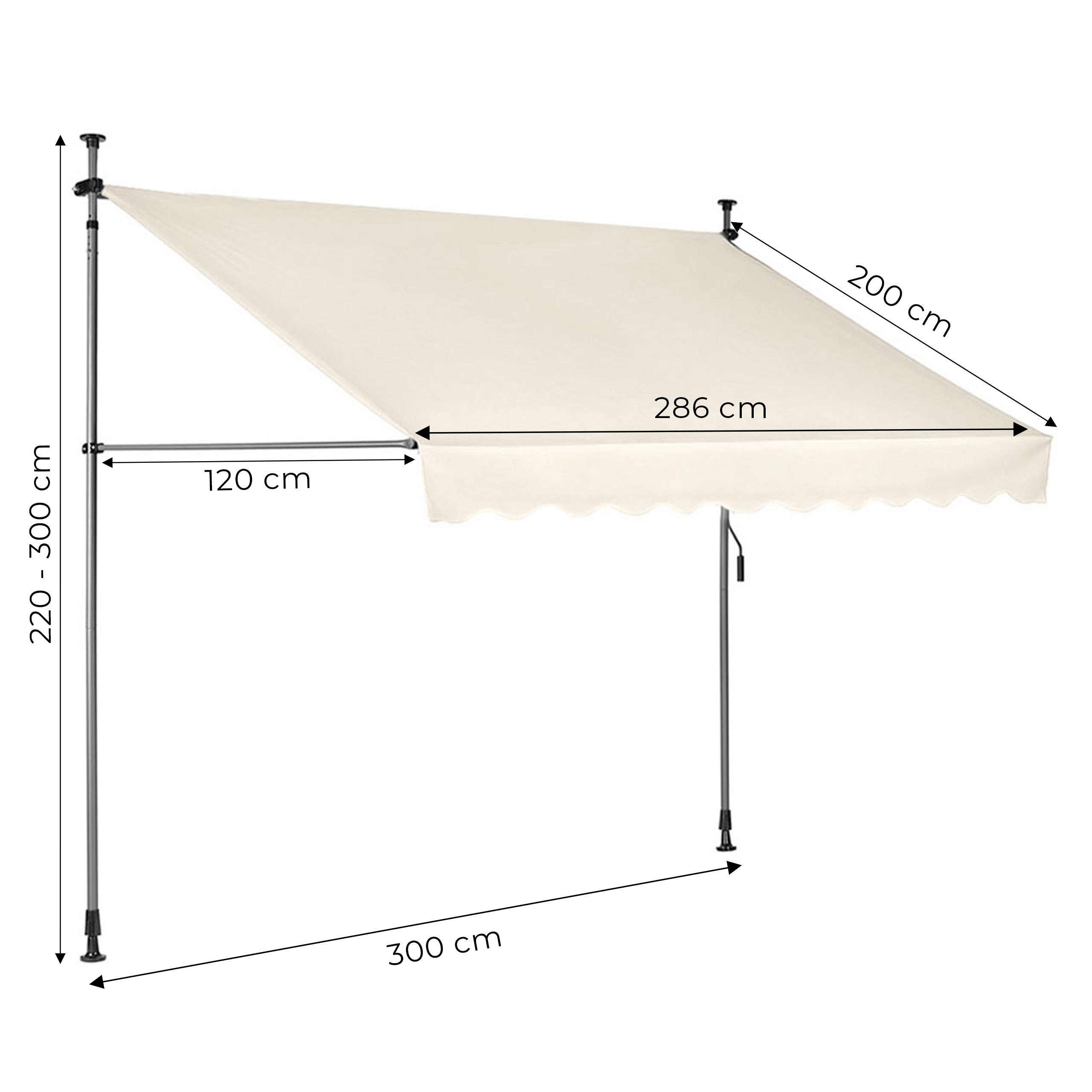 Balkono-Terasa Markizė 300x120 cm, Reguliuojamo Aukščio, Atspari Vandeniui, Su Rankena, Smėlinė, MultiGarden