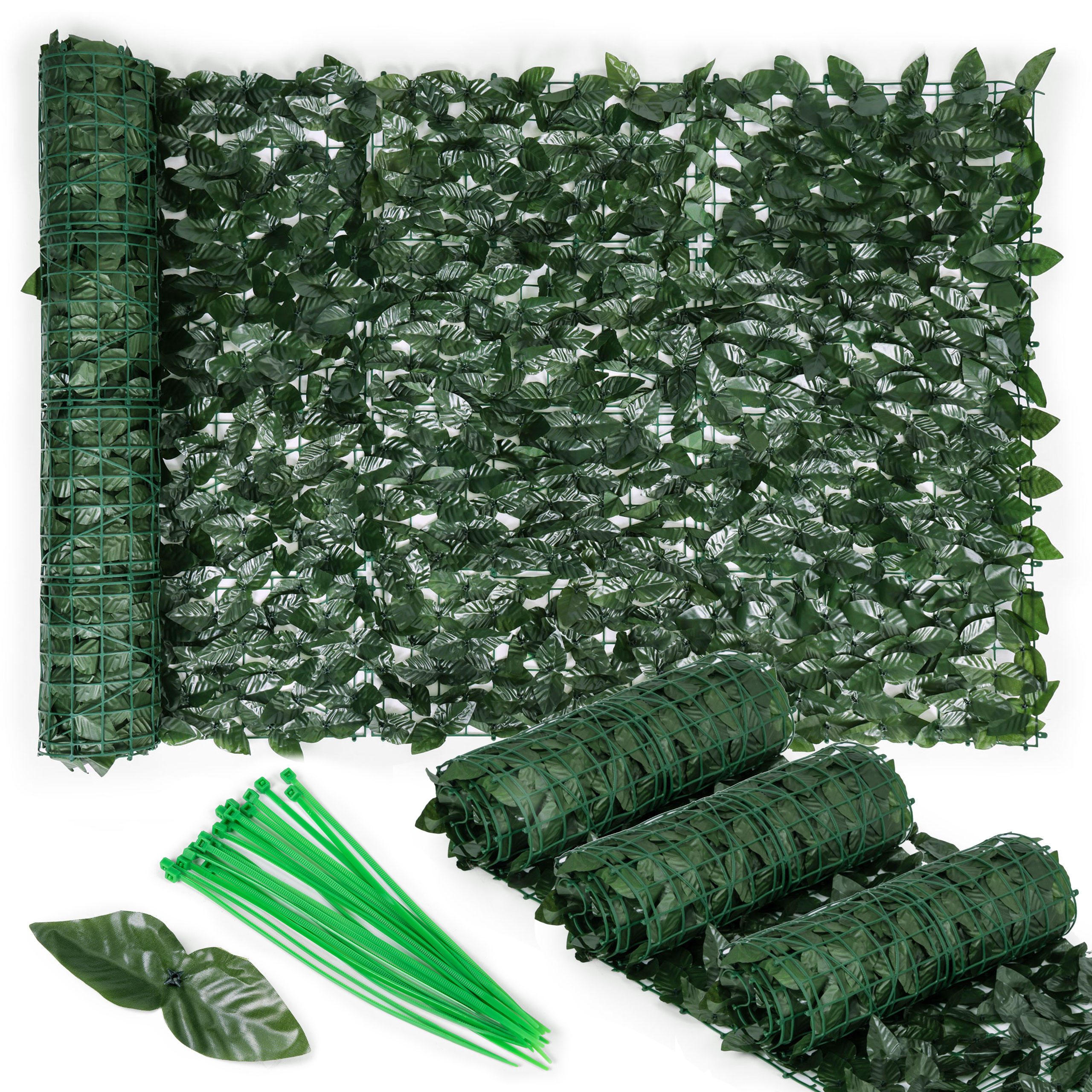 Dirbtinė gebenės gyvatvorė 3 vnt 300x50 cm žalia maskuojanti balkono danga - 3 ritinėliai