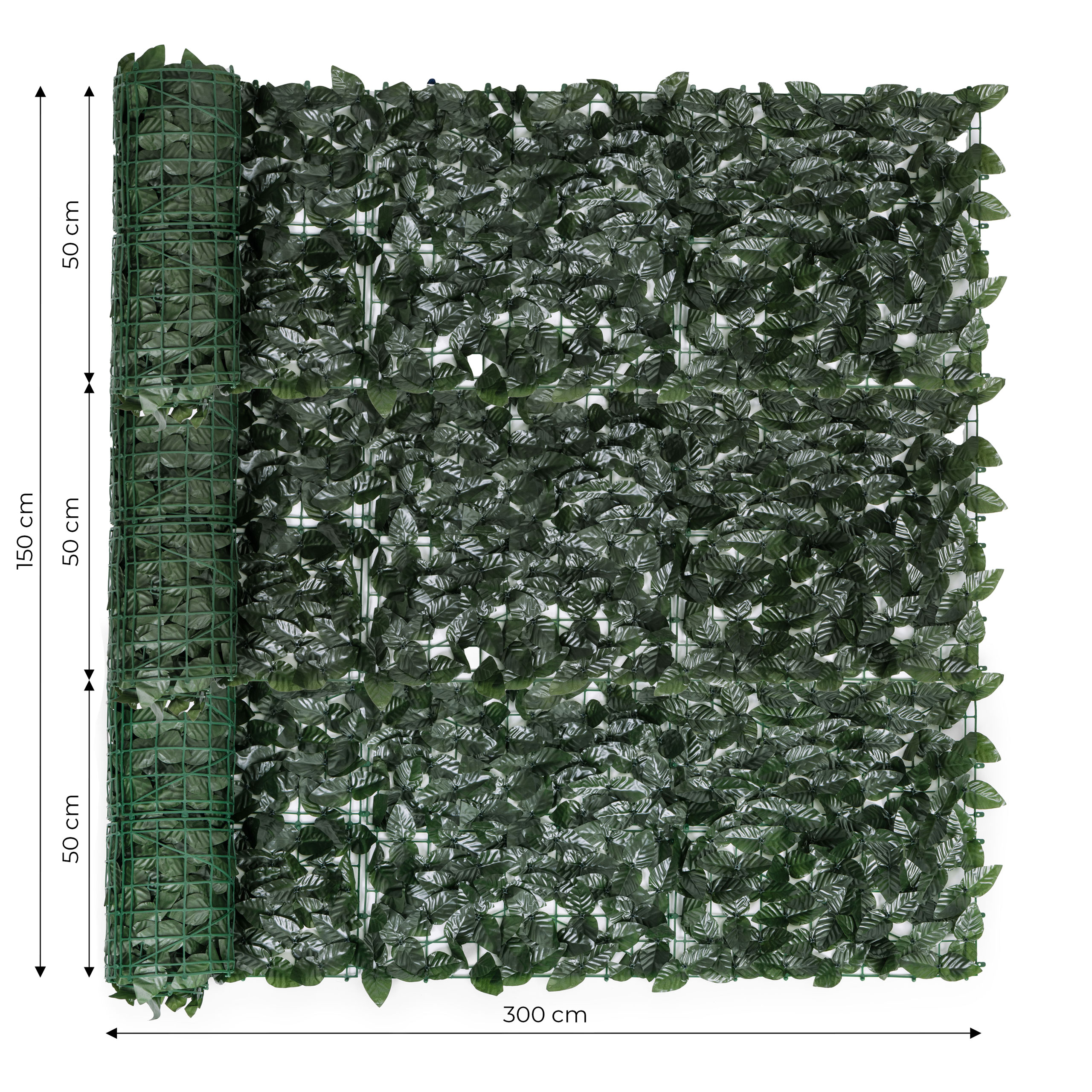 Dirbtinė gebenės gyvatvorė 3 vnt 300x50 cm žalia maskuojanti balkono danga - 3 ritinėliai