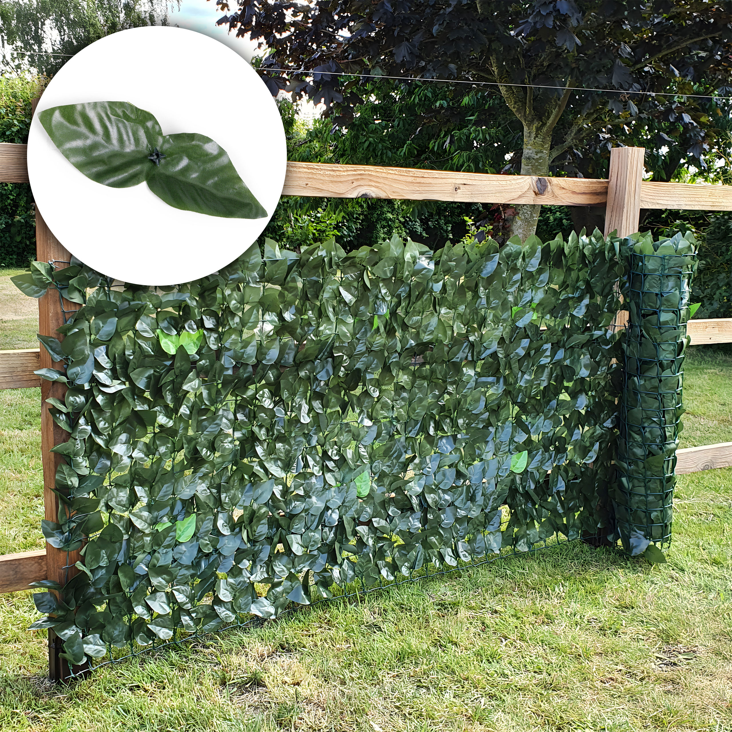 Dirbtinė gebenės gyvatvorė 3 vnt 300x50 cm žalia maskuojanti balkono danga - 3 ritinėliai