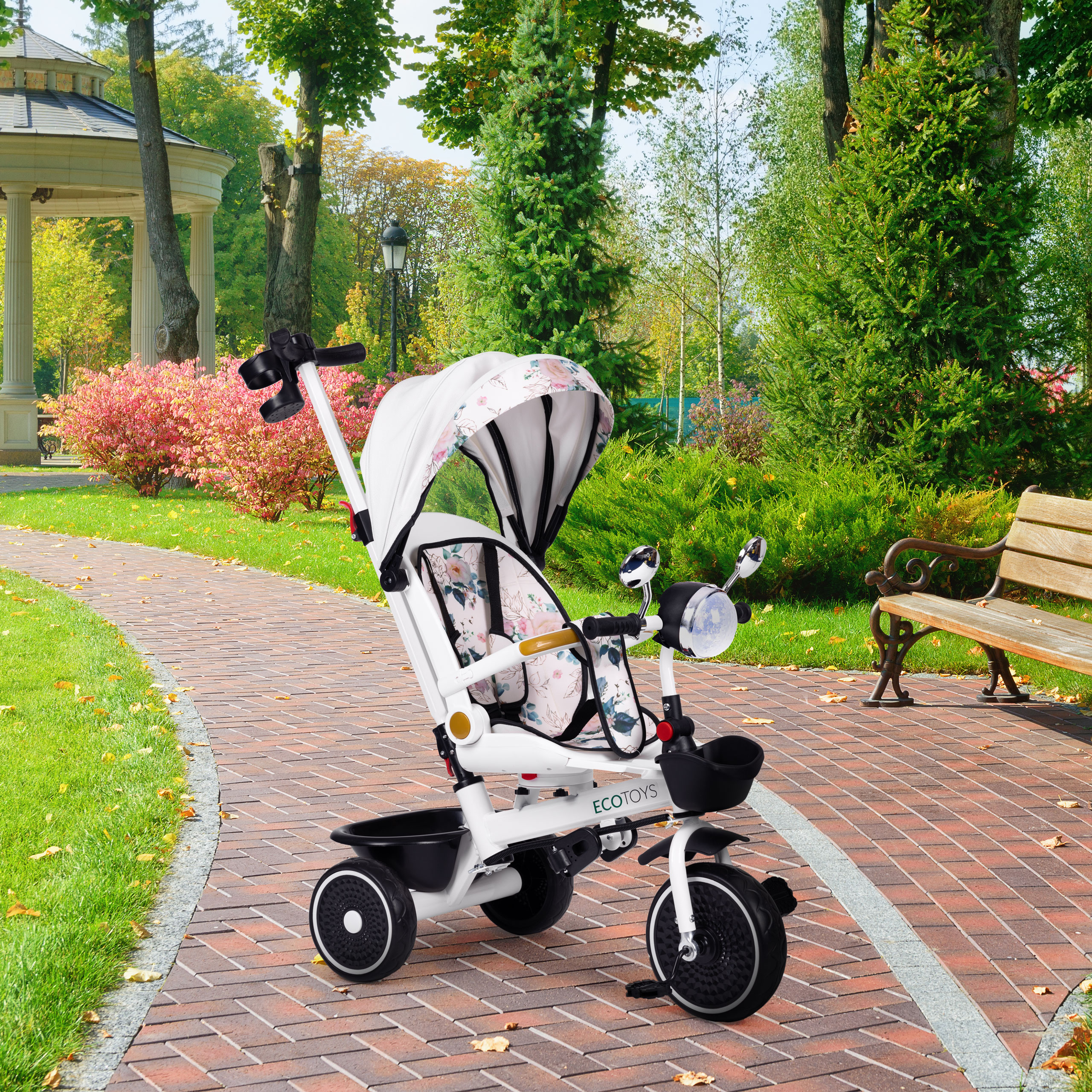 Vaikiškas triratukas su pasukama sėdyne ir stogeliu ecotoys