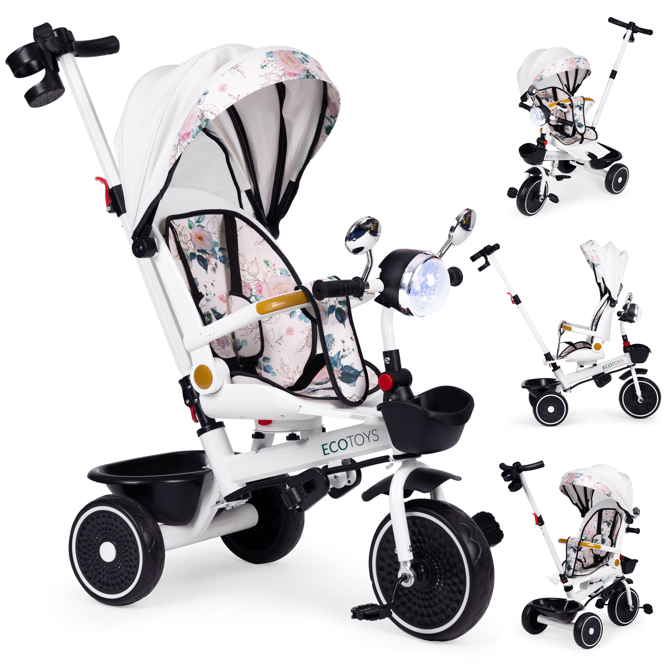 Vaikiškas triratukas su pasukama sėdyne ir stogeliu ecotoys